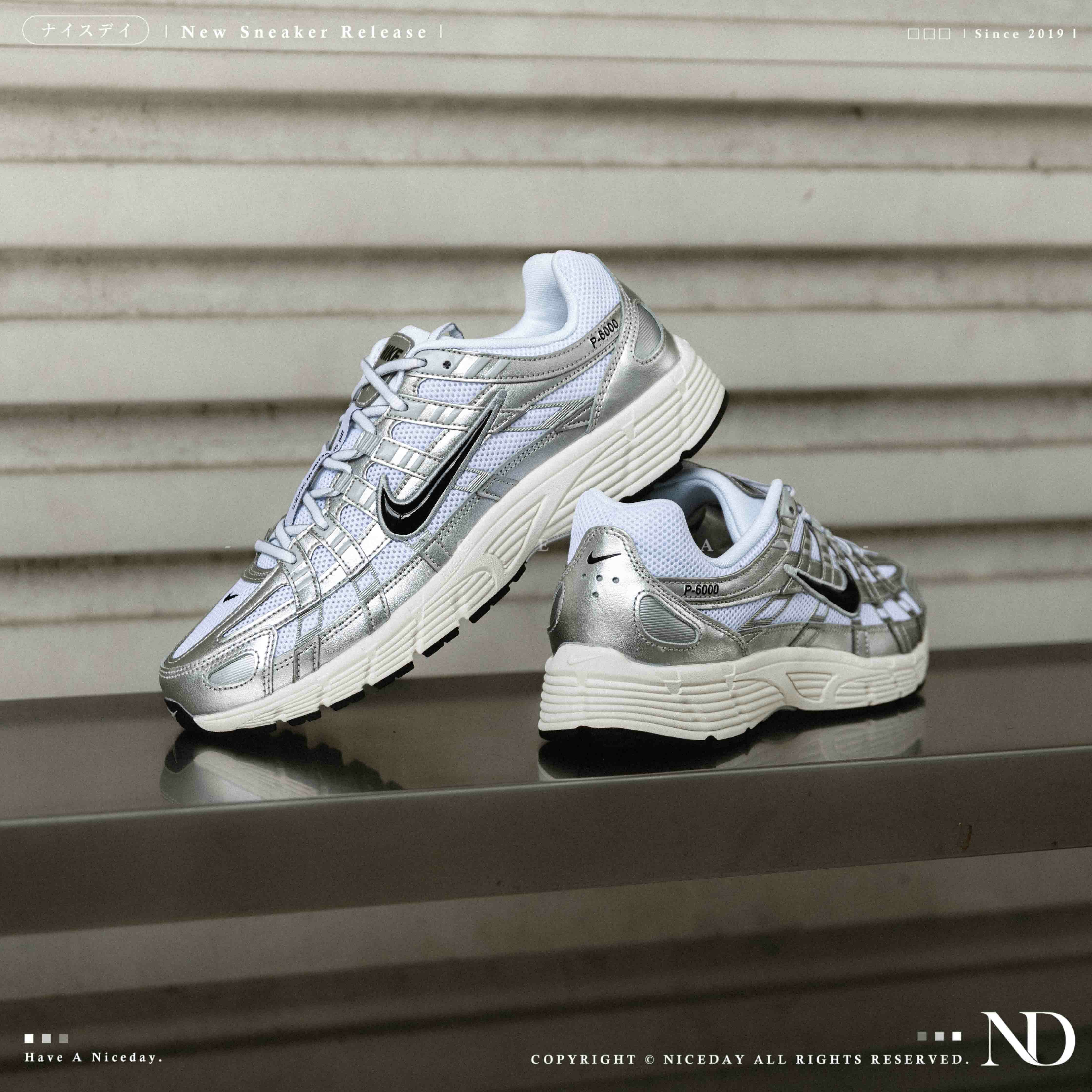 NICEDAY 現貨 NIKE P6000 White Metallic Silver 液態銀 奶油底 白銀 黑勾 CD6404-105