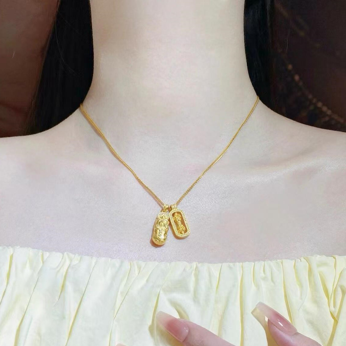 【金輝】貔貅+金剛杵招財平安金沙鑲鑽項鍊