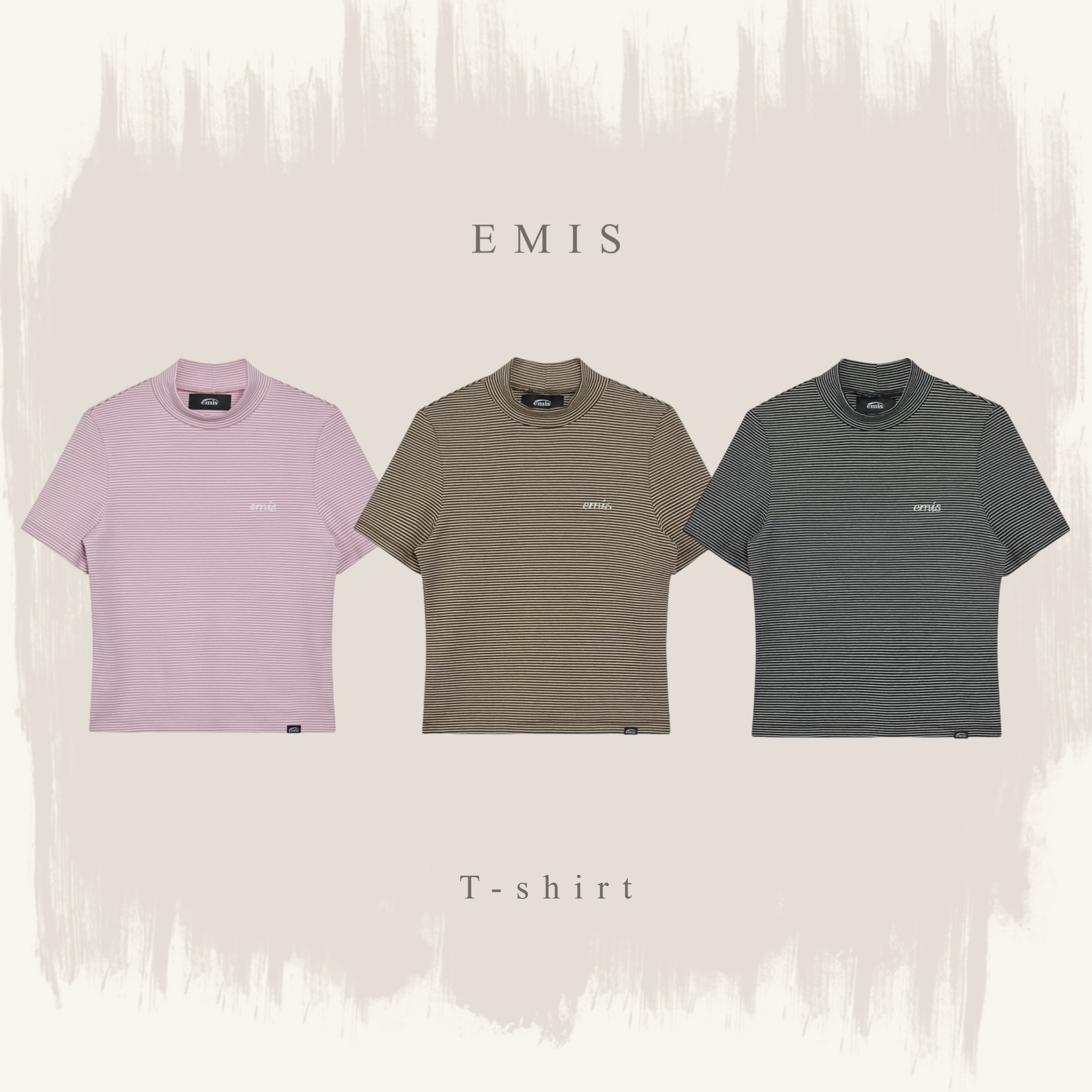 韓國 EMIS 短袖 條紋 微高領 合身 女款 女版 /預購