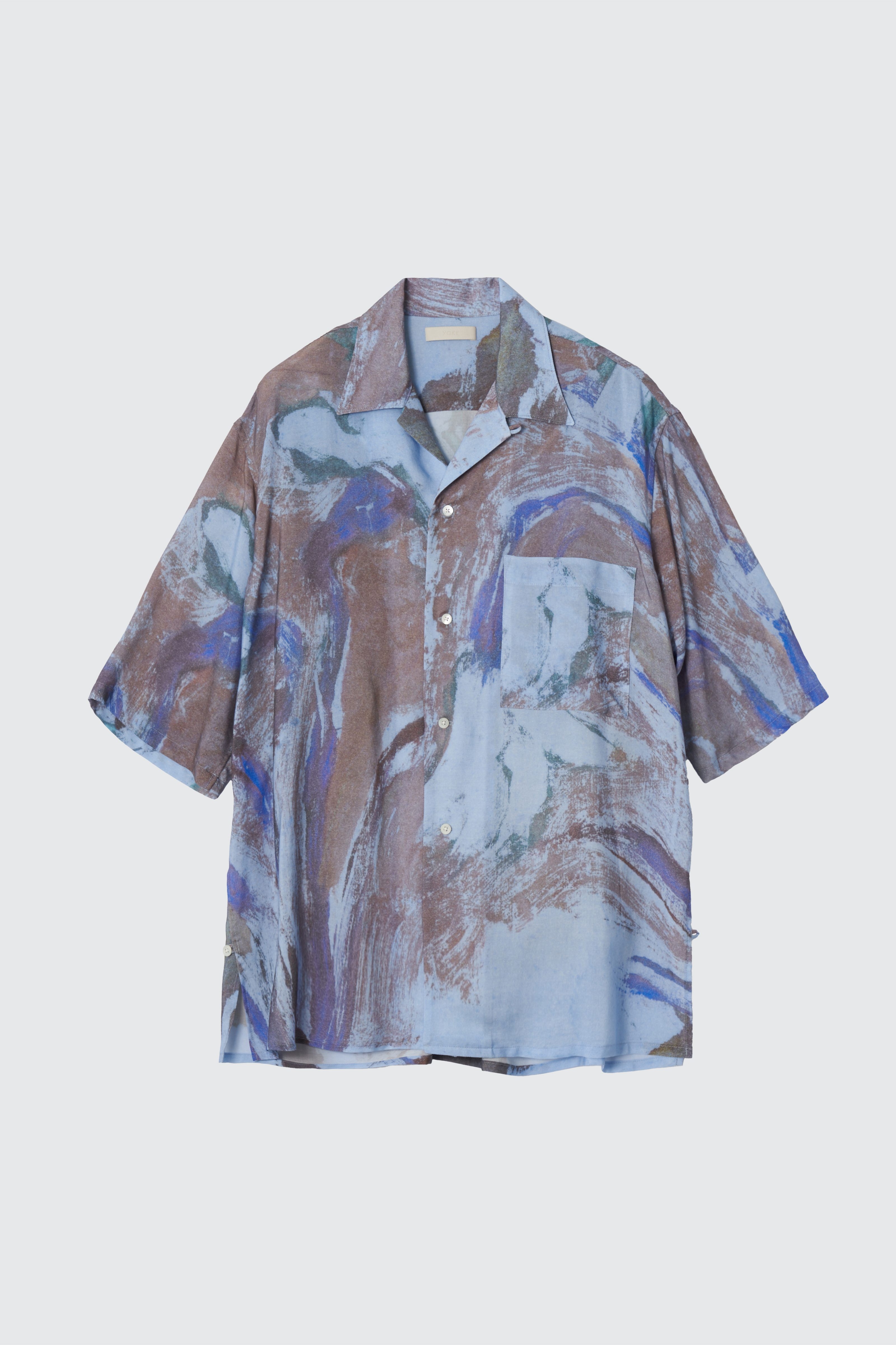 YOKE FLOWER PRINTED OPEN COLLAR SHIRT (2COL)