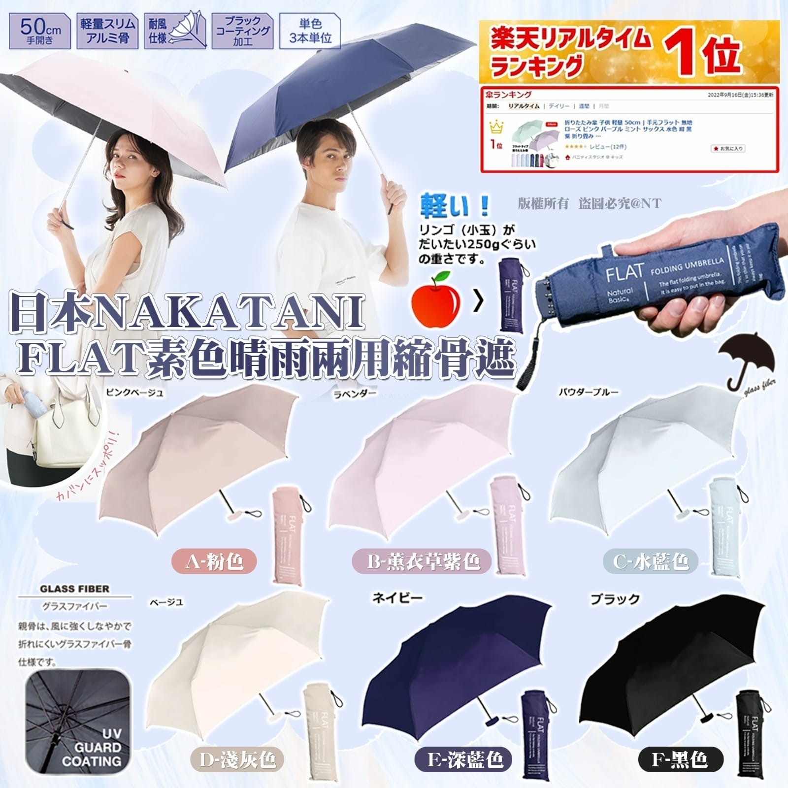 日本中谷素色晴雨兩用縮骨遮 新版