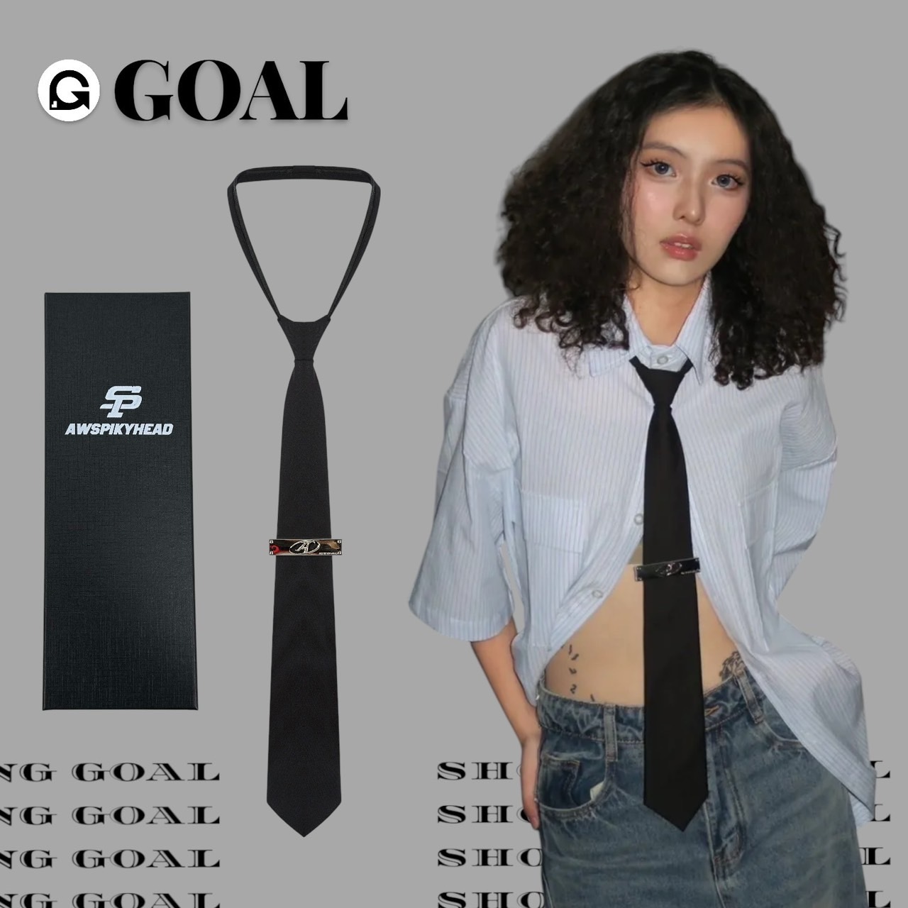 (GOAL) 素色銀扣領帶 領帶夾