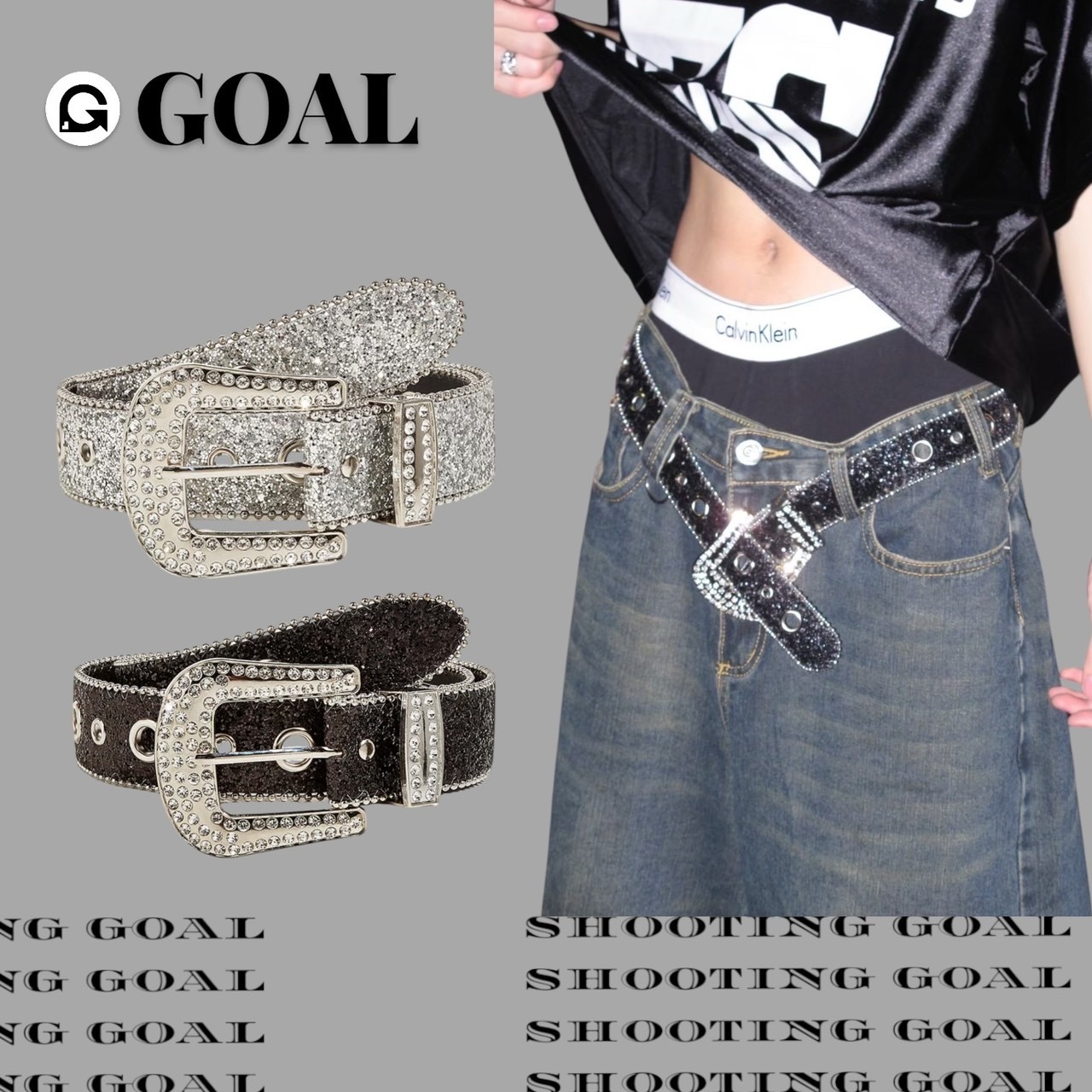 (GOAL) 水鑽 歐美 鑽皮帶 腰鍊 個性 設計感 Y2K 男女皮帶 女生皮帶 男生皮帶 皮帶 水鑽皮帶