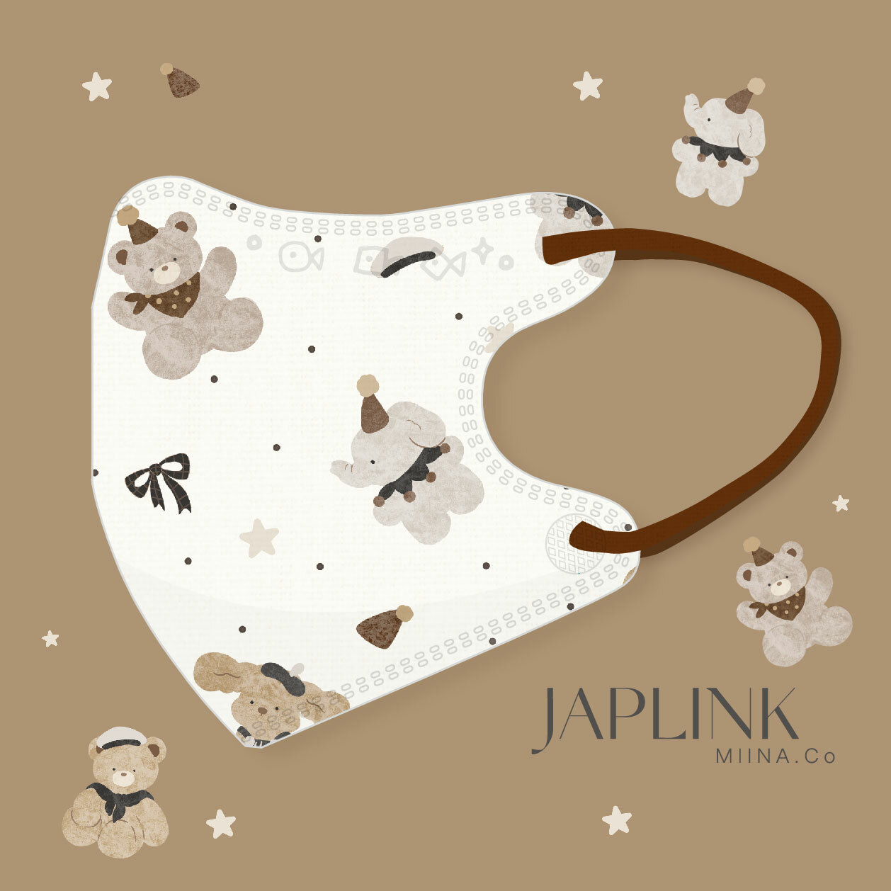 JAPLINK【 VXS 0~3歲 】3D 立體幼童口罩 / 小布偶熊