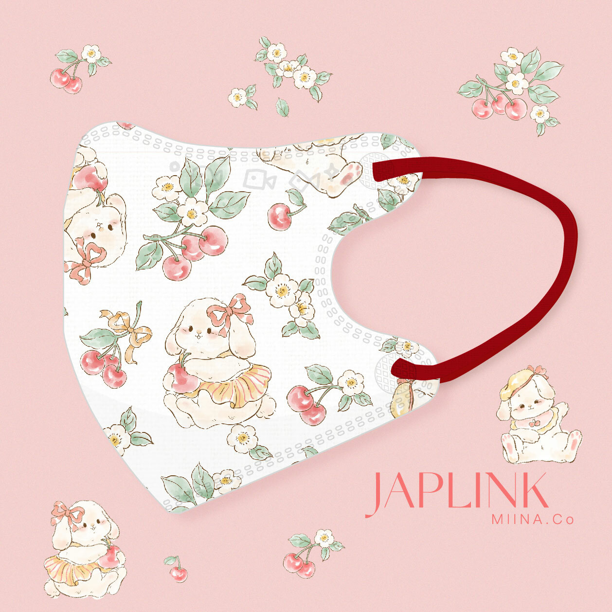 JAPLINK【 VXS 0~3歲 】3D 立體幼童口罩 / 櫻桃兔兔