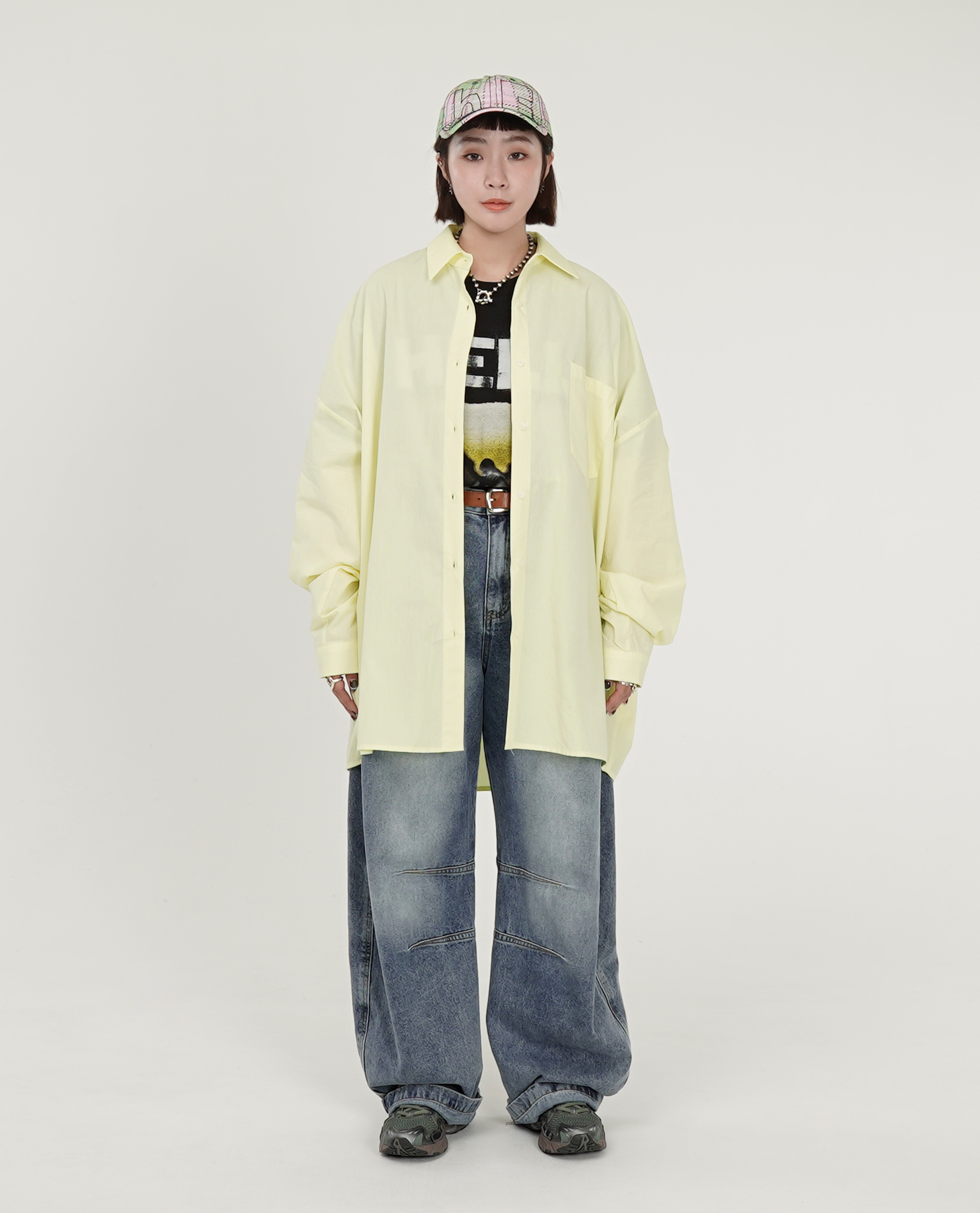 刷色膝雙車線牛仔