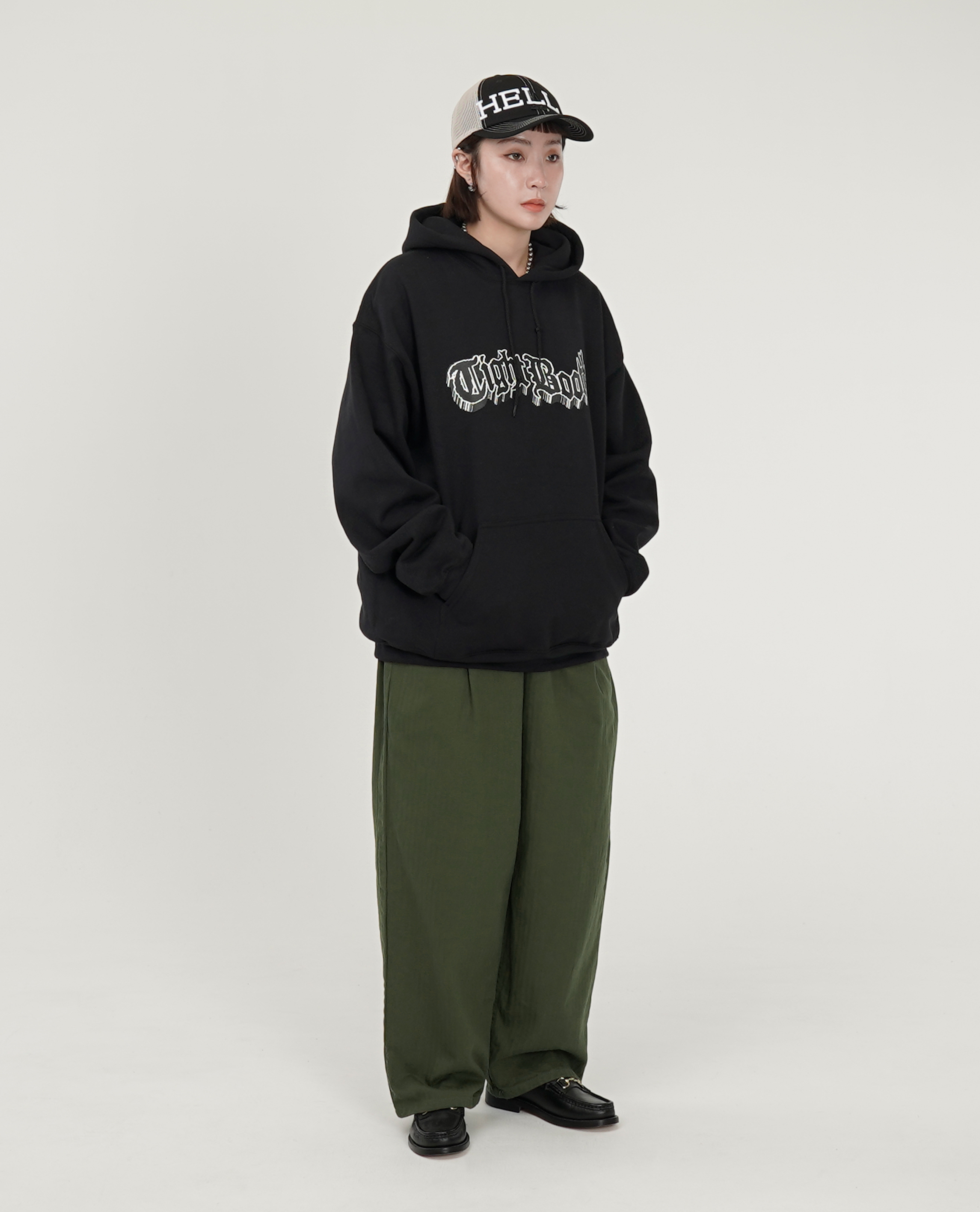 直紋鬆緊寬錐褲