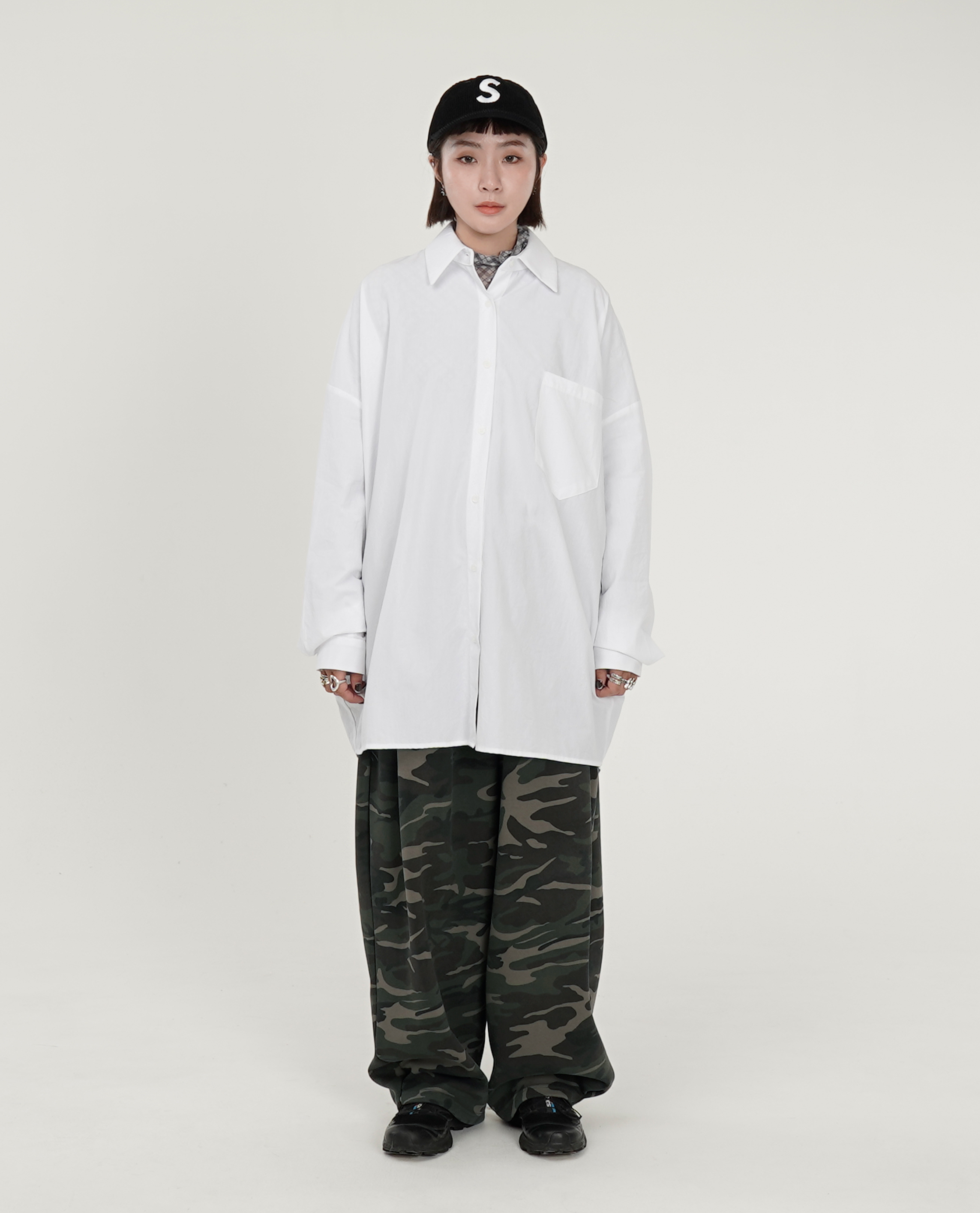 綁繩下釘釦低飽和迷彩棉褲