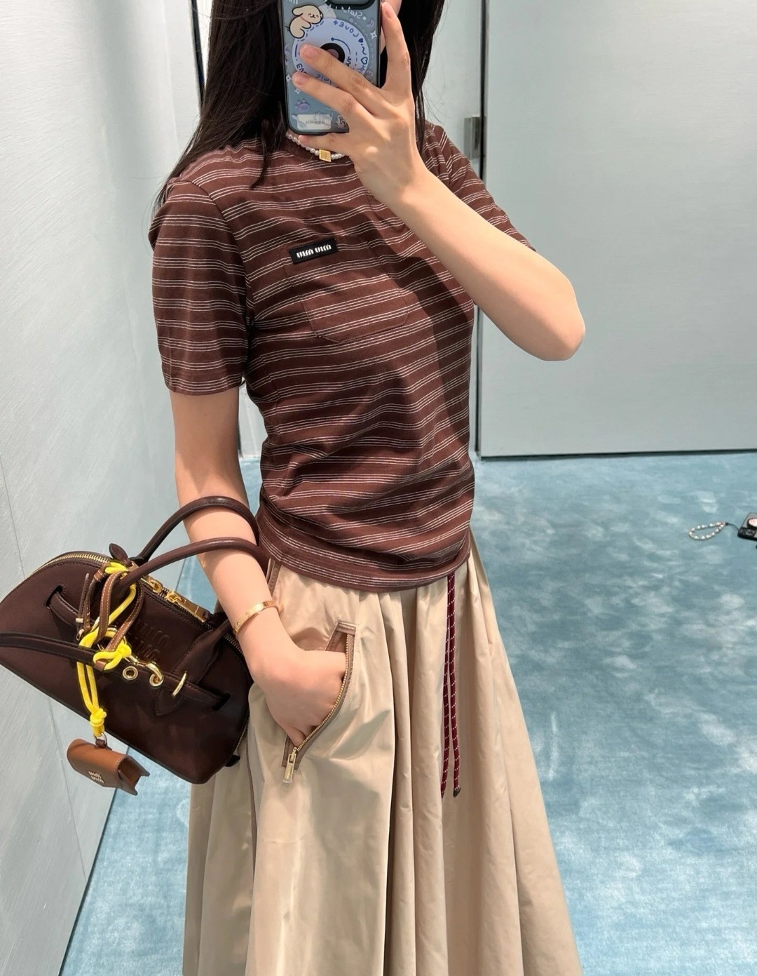 Miu Miu 焦糖色 條子Tee