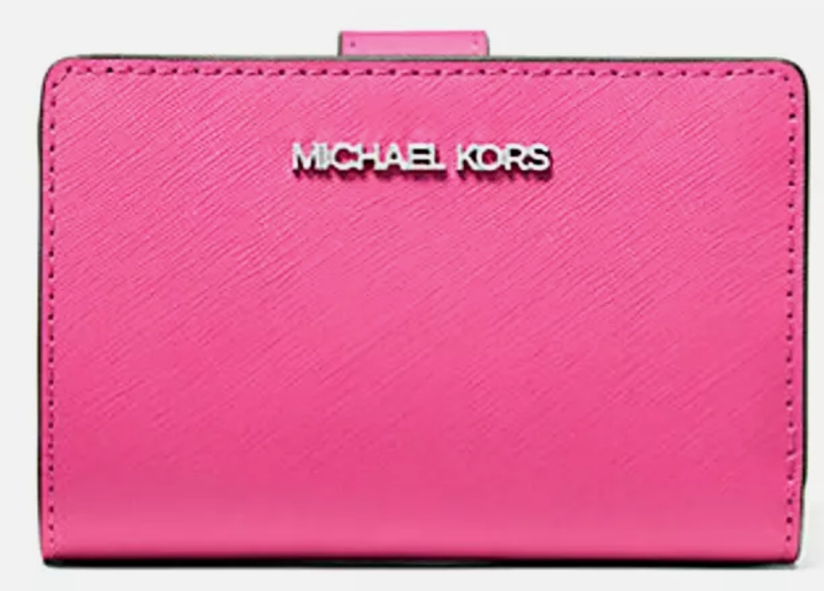[S] MICHAEL KORS DRAGONFRUIT 35R4STVF6L JET SET TRAVEL MEDIUM BILLFOLF ZIP COIN WALLET LEATHER, 197853279513 (SMK1213)