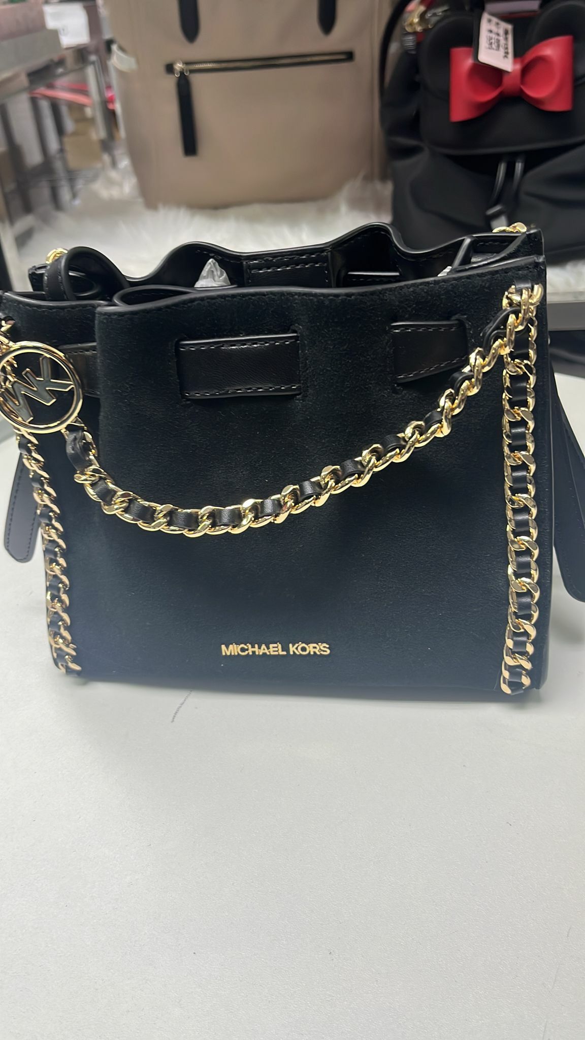 [S] MICHAEL KORS 35F4G4MC1S MINA SM BLT CH INLY XBODY LEATHER,BLACK, 197853080874 (SMK1140)