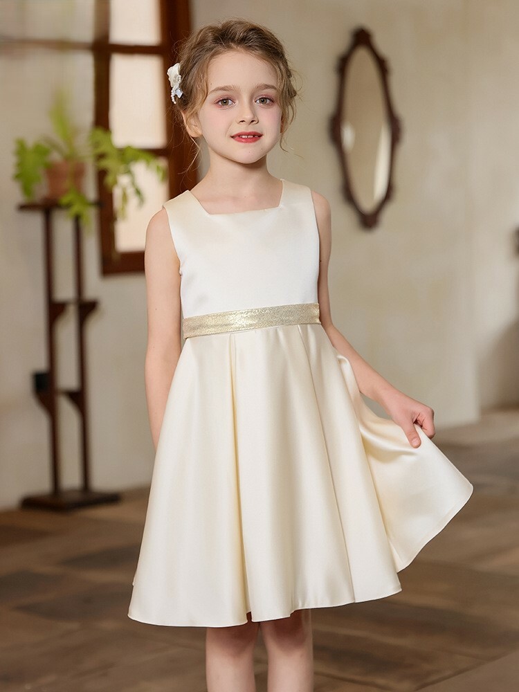 香檳色方領鋼琴生日表演小禮服