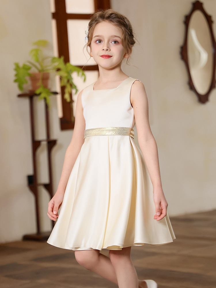 香檳色方領鋼琴生日表演小禮服
