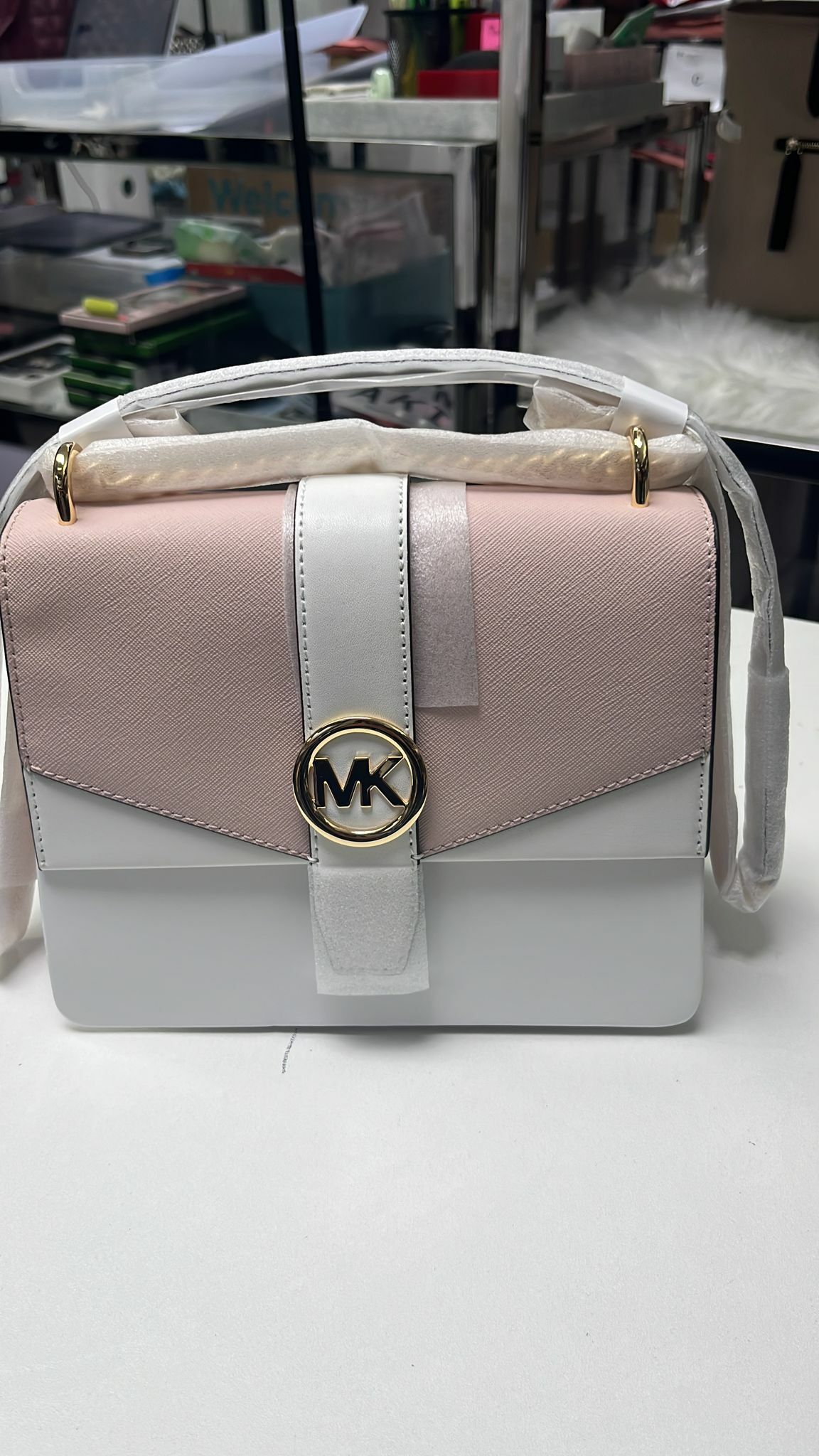 [S] MICHAEL KORS POWDER BLUSH MULTI 35S5GGRC1B GREENWICH SM FLAP XBODY, 197853424715 (SMK1207)