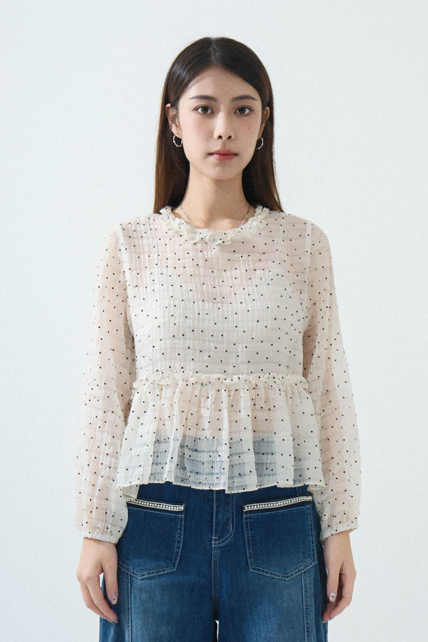 暗格波點小傘腳娃娃上衣 (現貨款式）