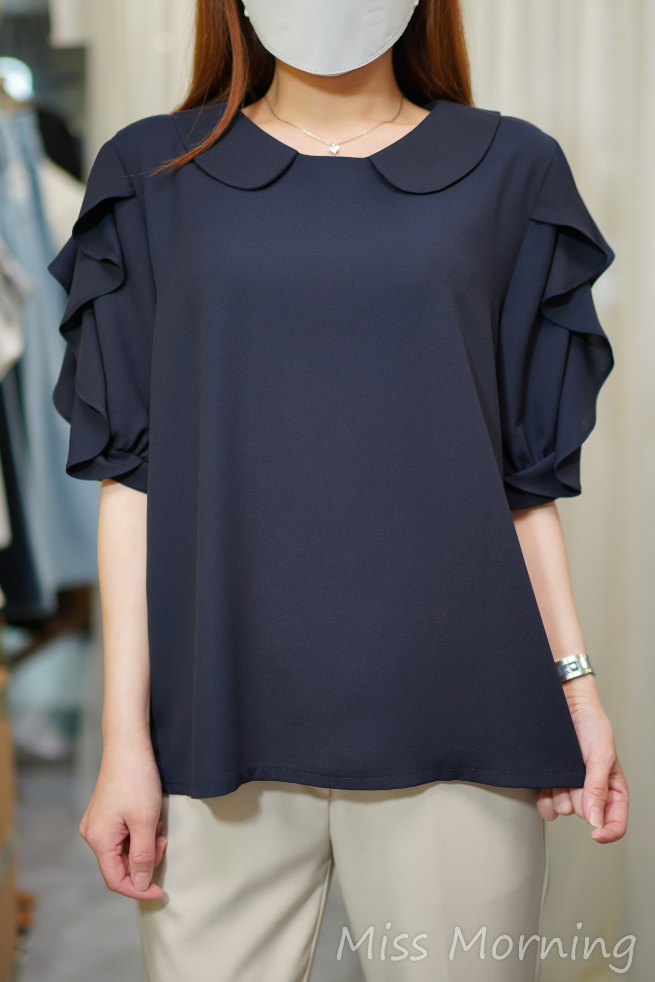 免燙靚料荷葉邊靚雪紡上衣(14508)