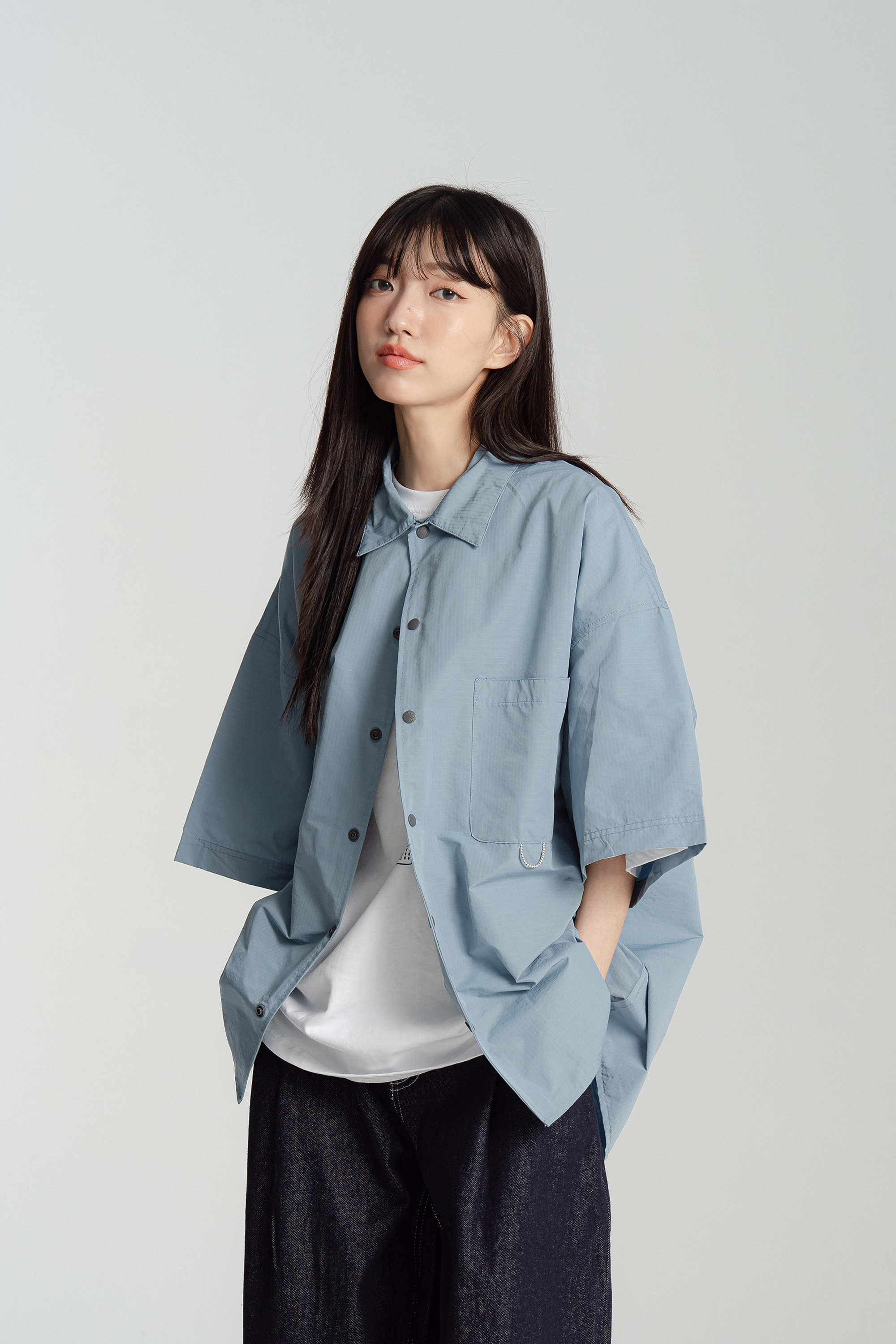 空氣感小格紋短袖襯衫 4色