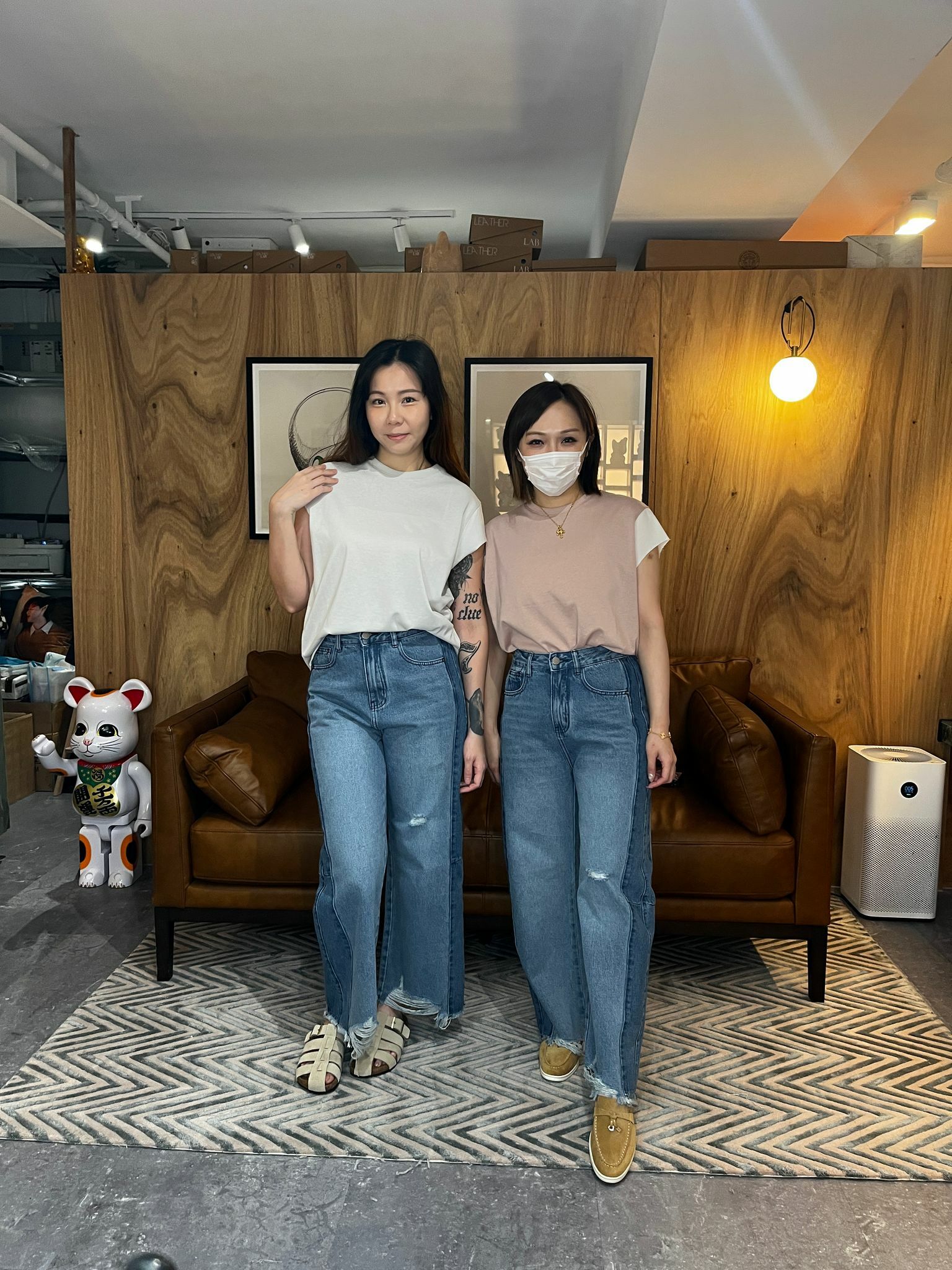 AB4147 雙色破損牛仔褲 - M