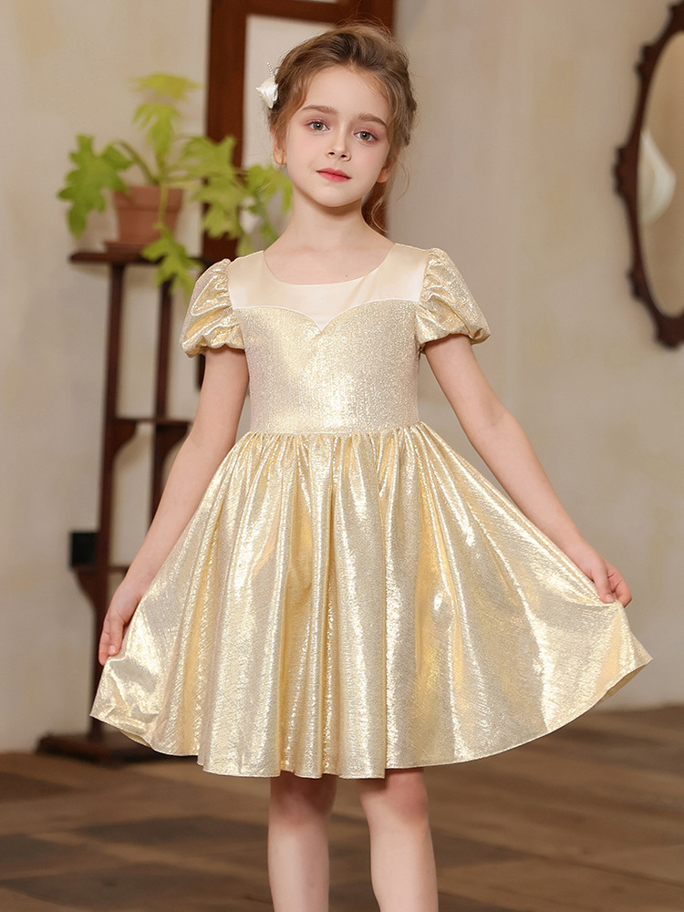 金光閃閃及膝鋼琴生日表演禮服裙