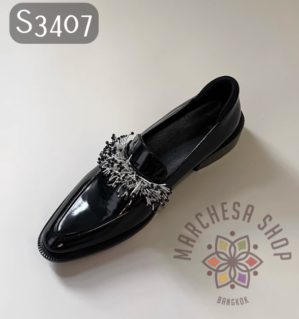 S3407 - 羊漆皮英倫花火尖頭低踭休閒鞋