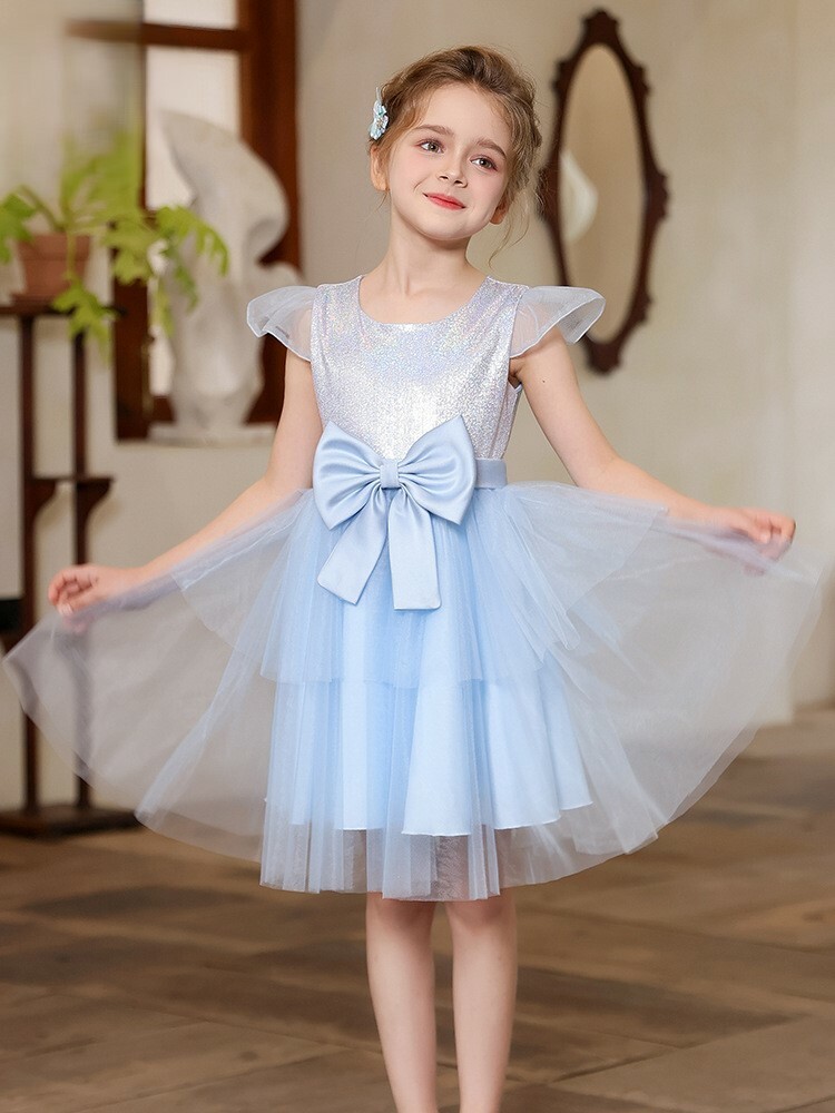 Baby藍優雅及膝鋼琴生日表演禮服裙