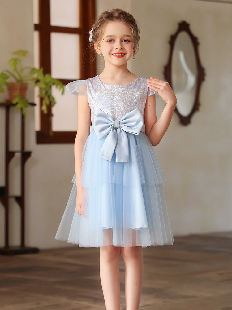 Baby藍優雅及膝鋼琴生日表演禮服裙
