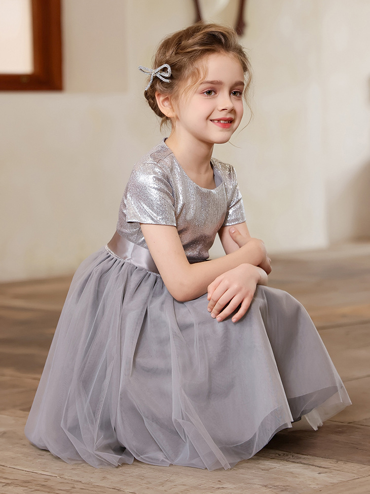 光澤閃閃及膝鋼琴生日表演禮服裙