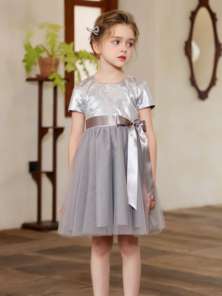 光澤閃閃及膝鋼琴生日表演禮服裙