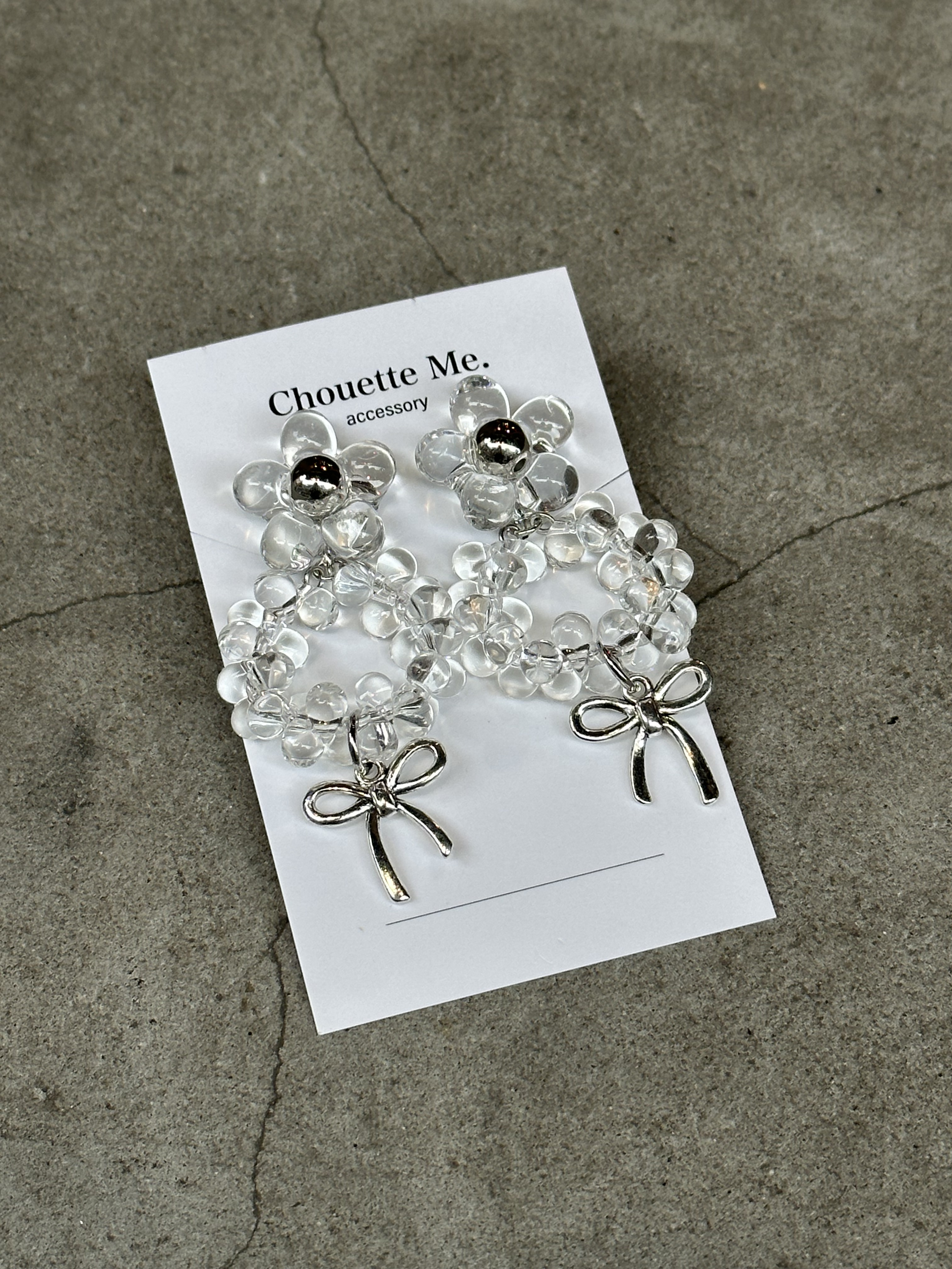 預購賣場 | [Chouette Me.] clear flower ribbon earring | NO.185