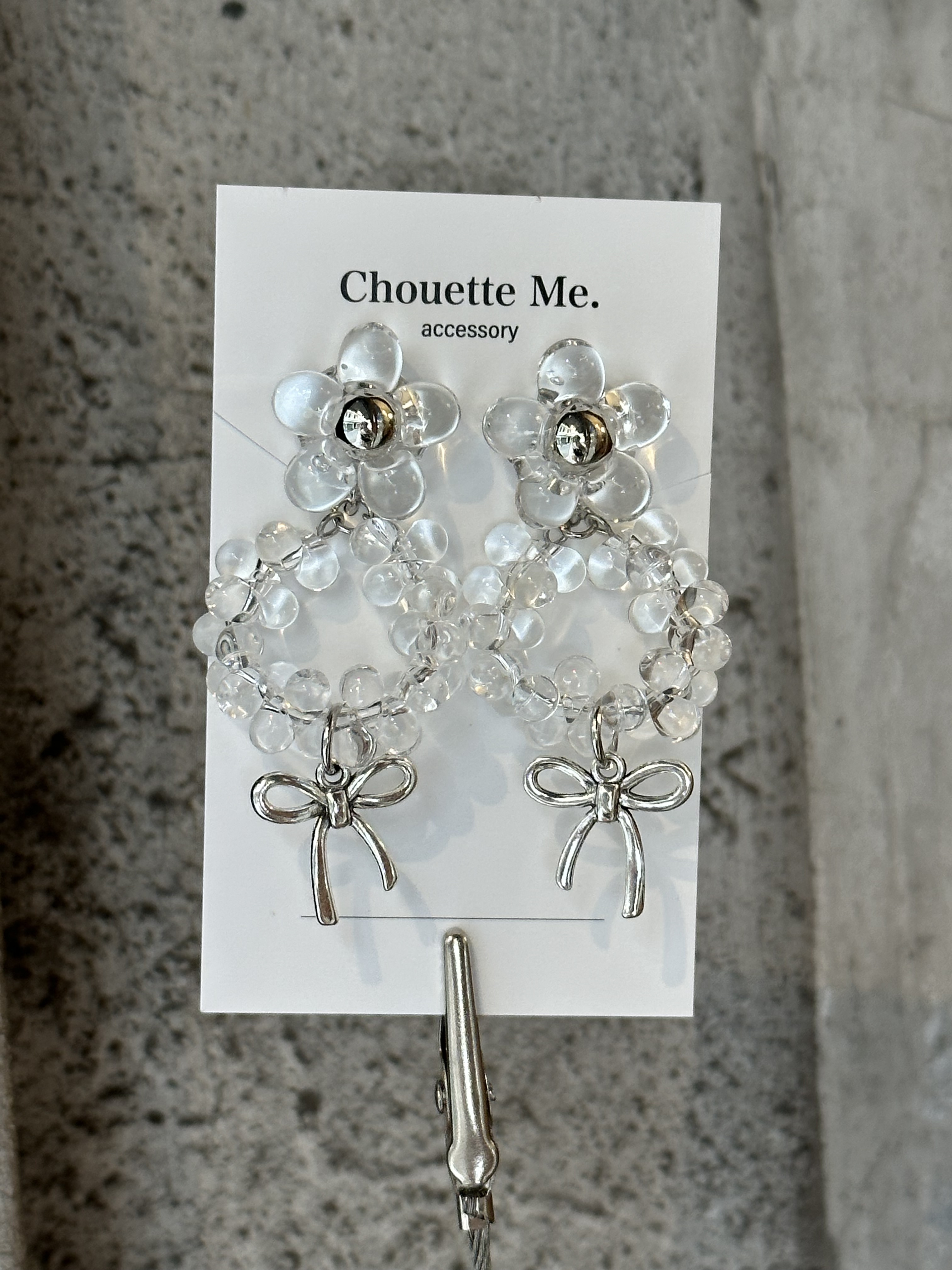 預購賣場 | [Chouette Me.] clear flower ribbon earring | NO.185