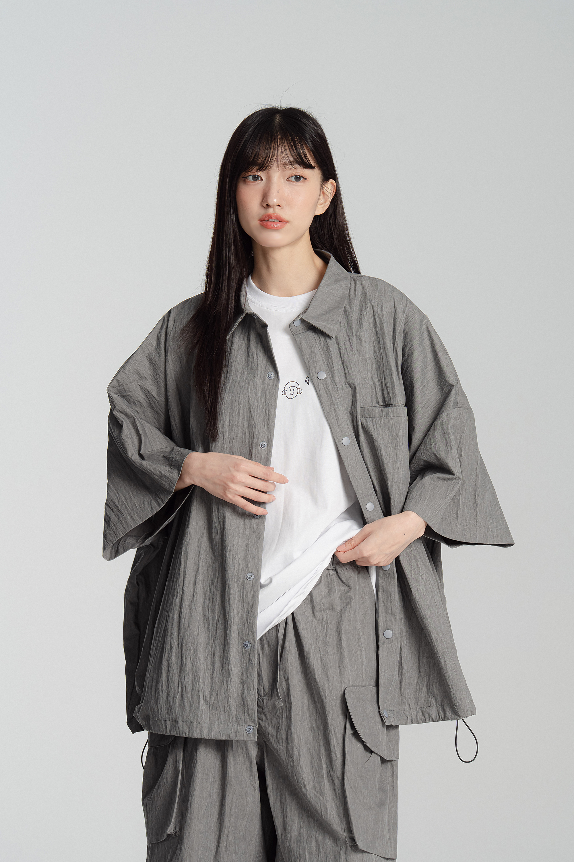 極寬日系工裝短袖襯衫 2色