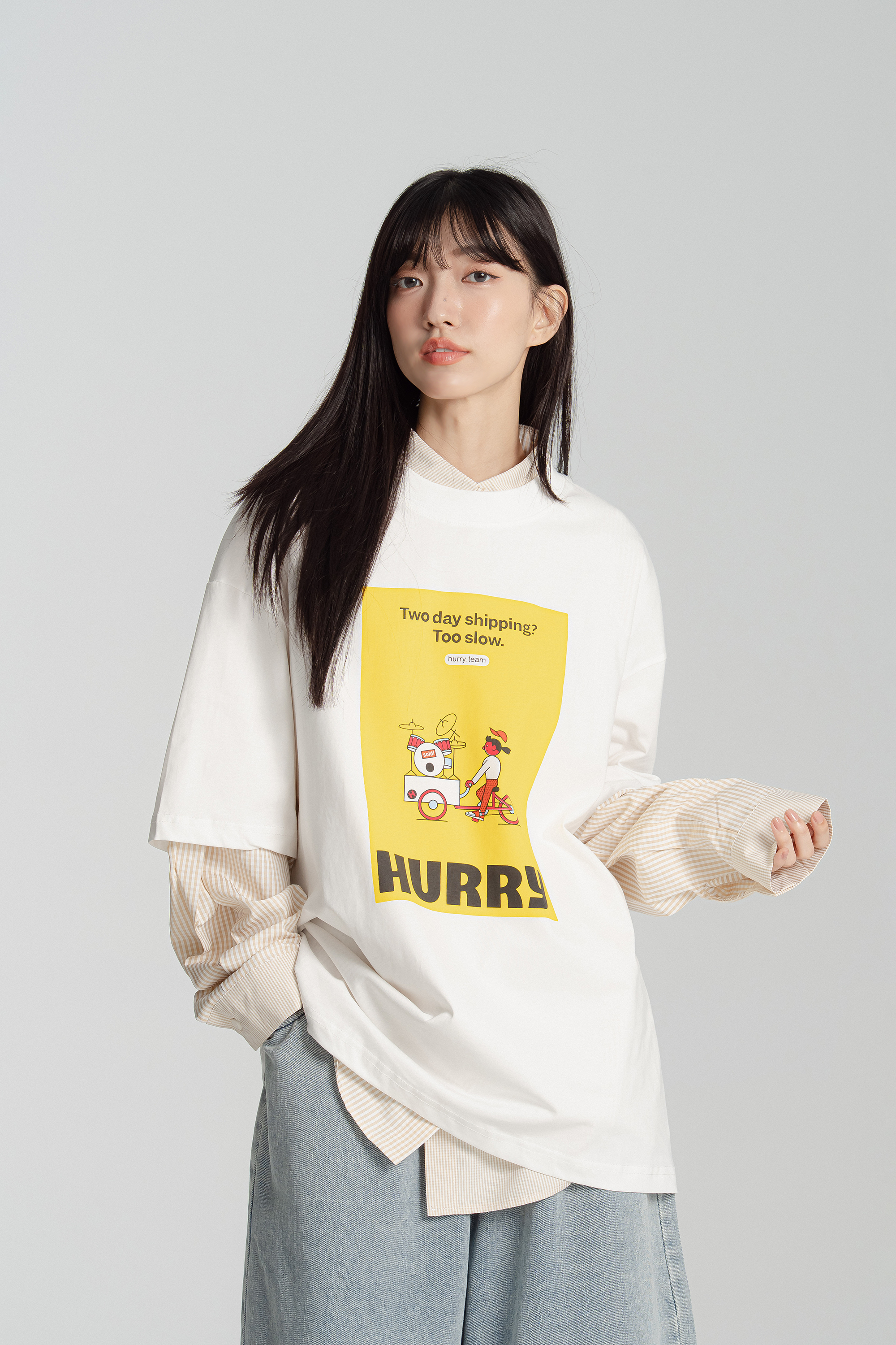 HURRY!紅黃藍印花短t 3色