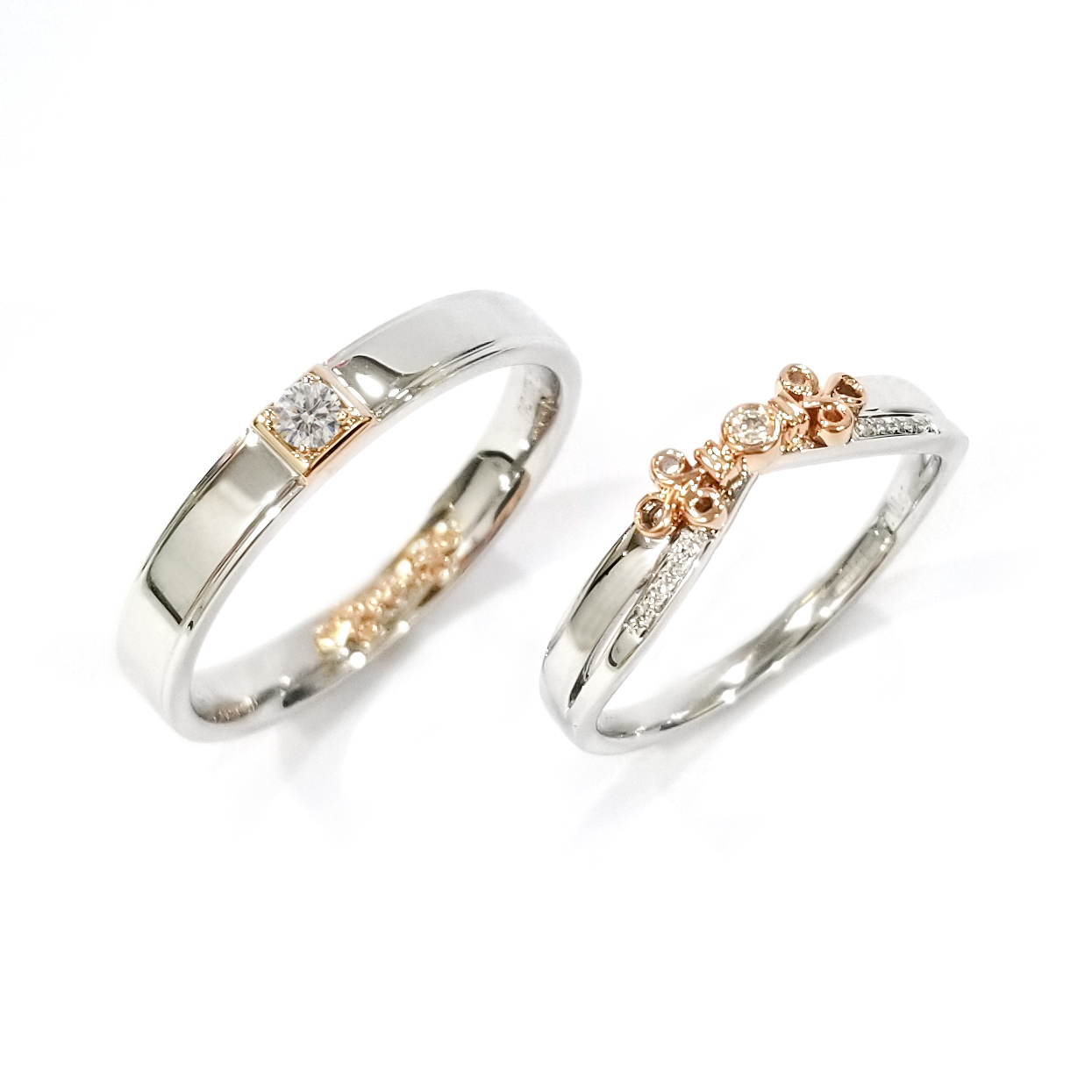 18K白金/18K玫瑰金天然鑽石繩結對戒