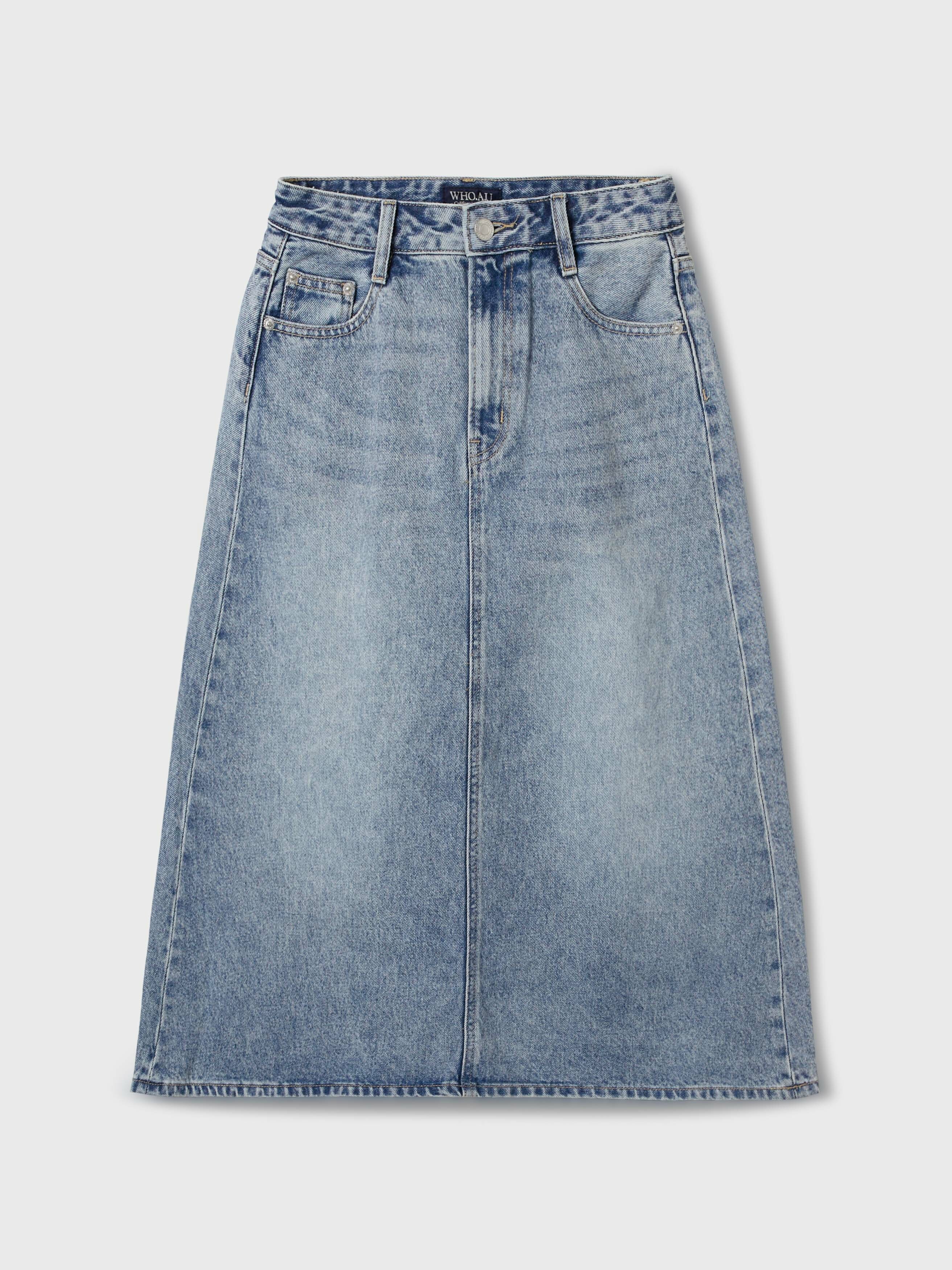 [K] WHO.A.U WHWJF2452F56 Long Denim Cargo Sk, Light Indigo, WHWJF2452F56 (KWAU202)