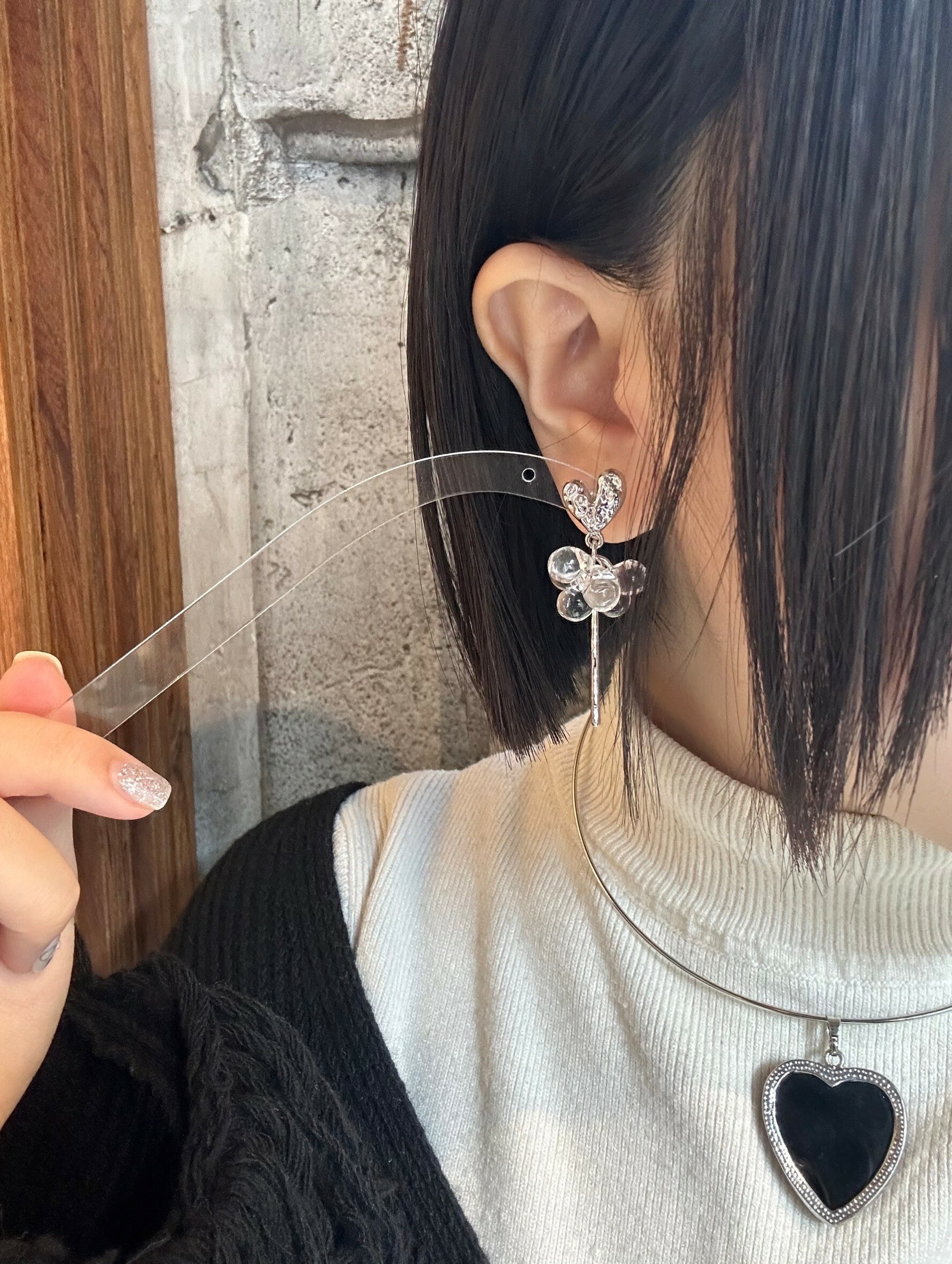 [Chouette Me.] Heart drop pierce |925銀耳針 | NO.166