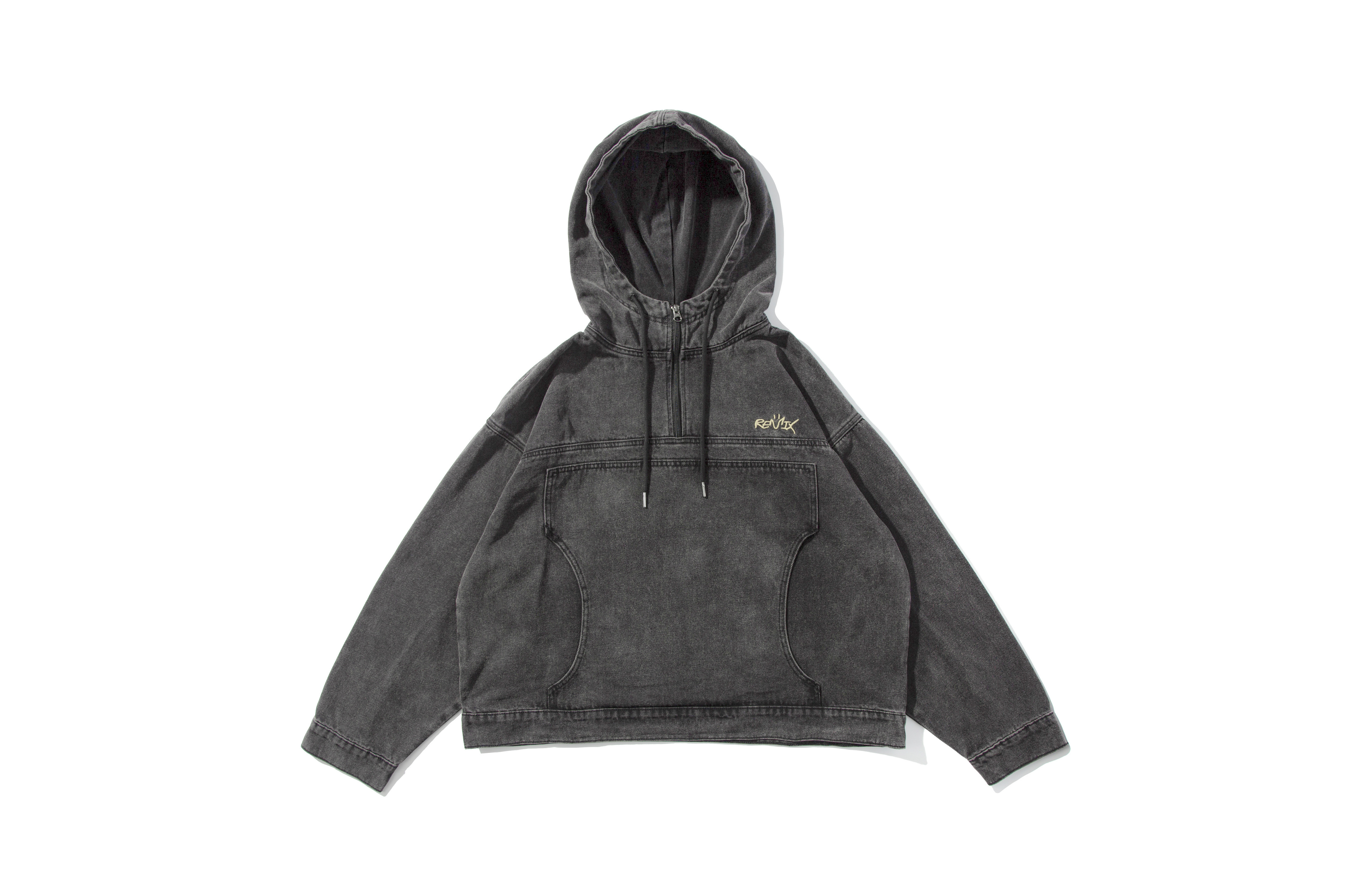 REMIX "Washed Half-Zipped Hoodie" (Black)