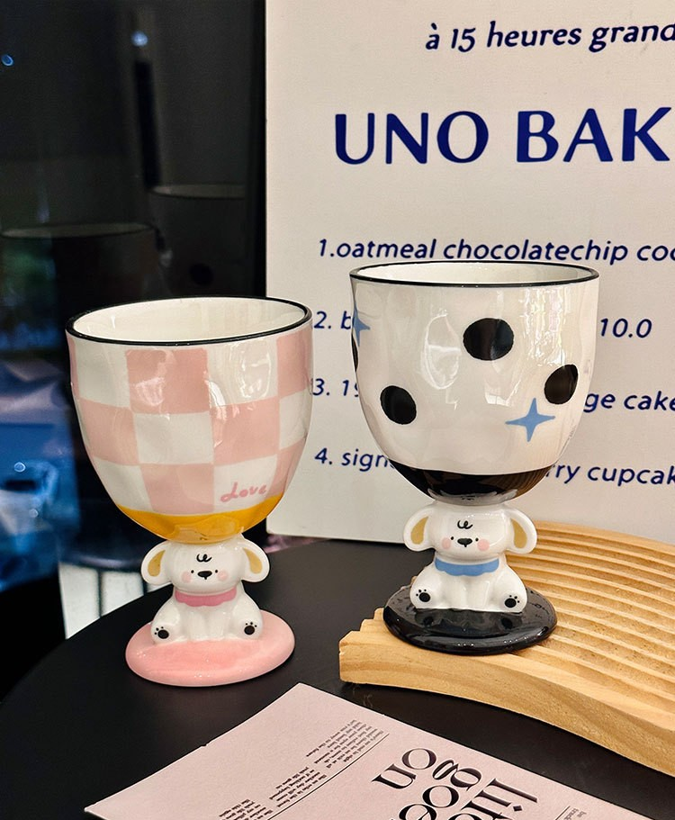 Vintage Hand-painted Puppy Goblet