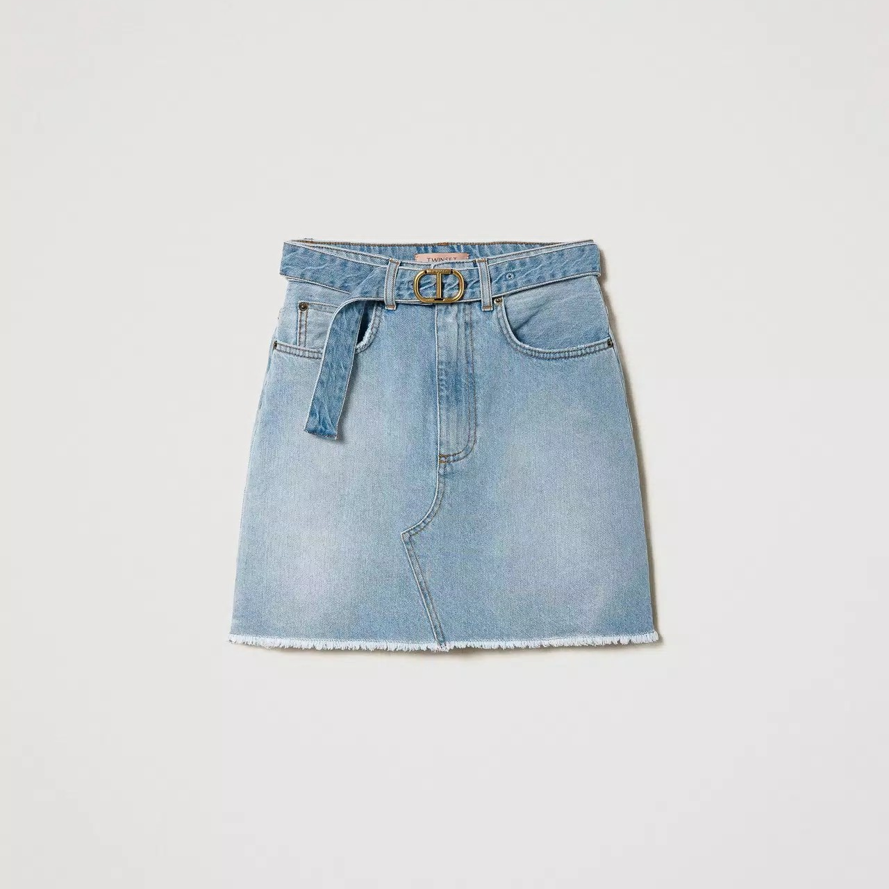 1TS0402-157 TWINSET Denim Miniskirt with Oval T Belt Blue #241TT2391 (C-EU-E)