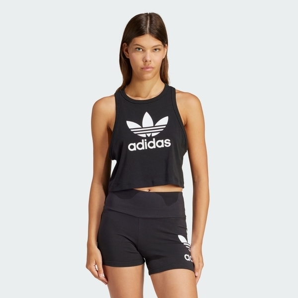 ADIDAS 背心 TREFOIL TANK 黑色 三葉草 無袖 挖背 短版背心 女 IU0067
