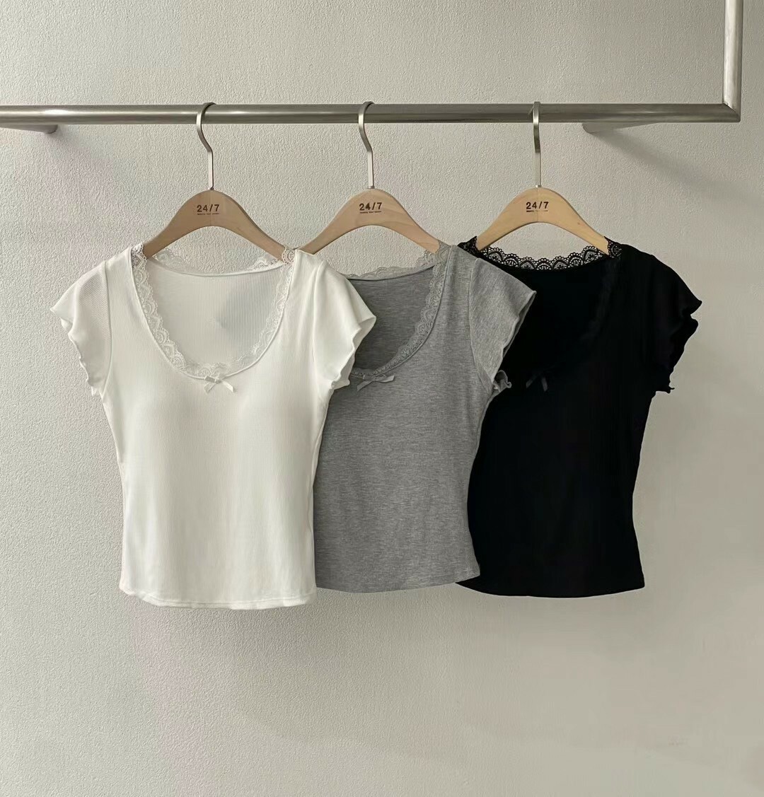 蕾絲邊bra襯墊短T