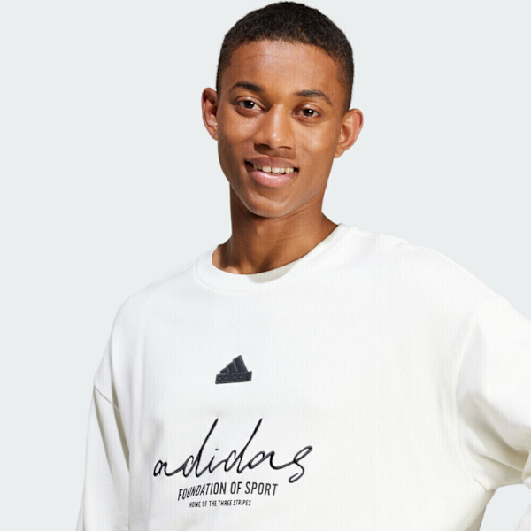 ADIDAS 大學T BL FT CRW Q3 白色 草寫LOGO 休閒 長袖 男 IW3546