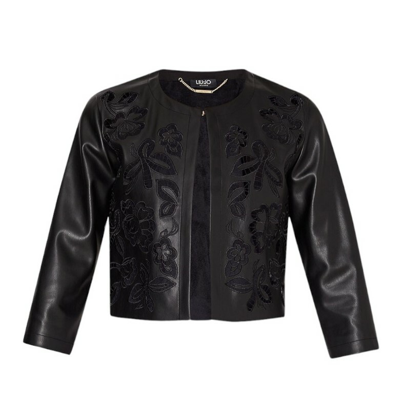 2CS1217-001 LIU JO Coated Fabric Jacket With Floral Motif Black #CA4441E0624 (CS)