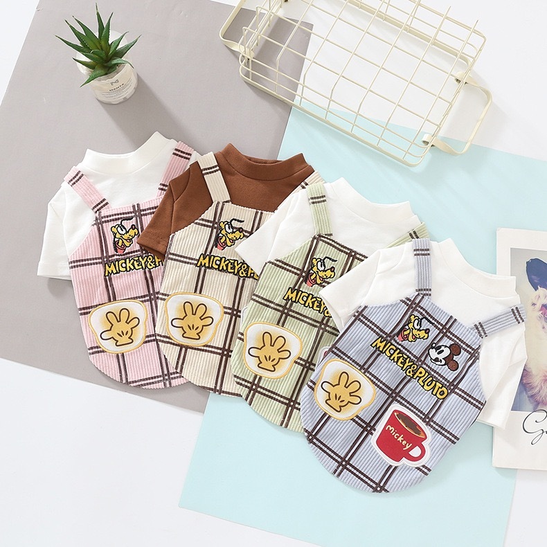 宠物衣服卡通刺绣 背带假两件米奇&布鲁托 尺寸表在最后一张图