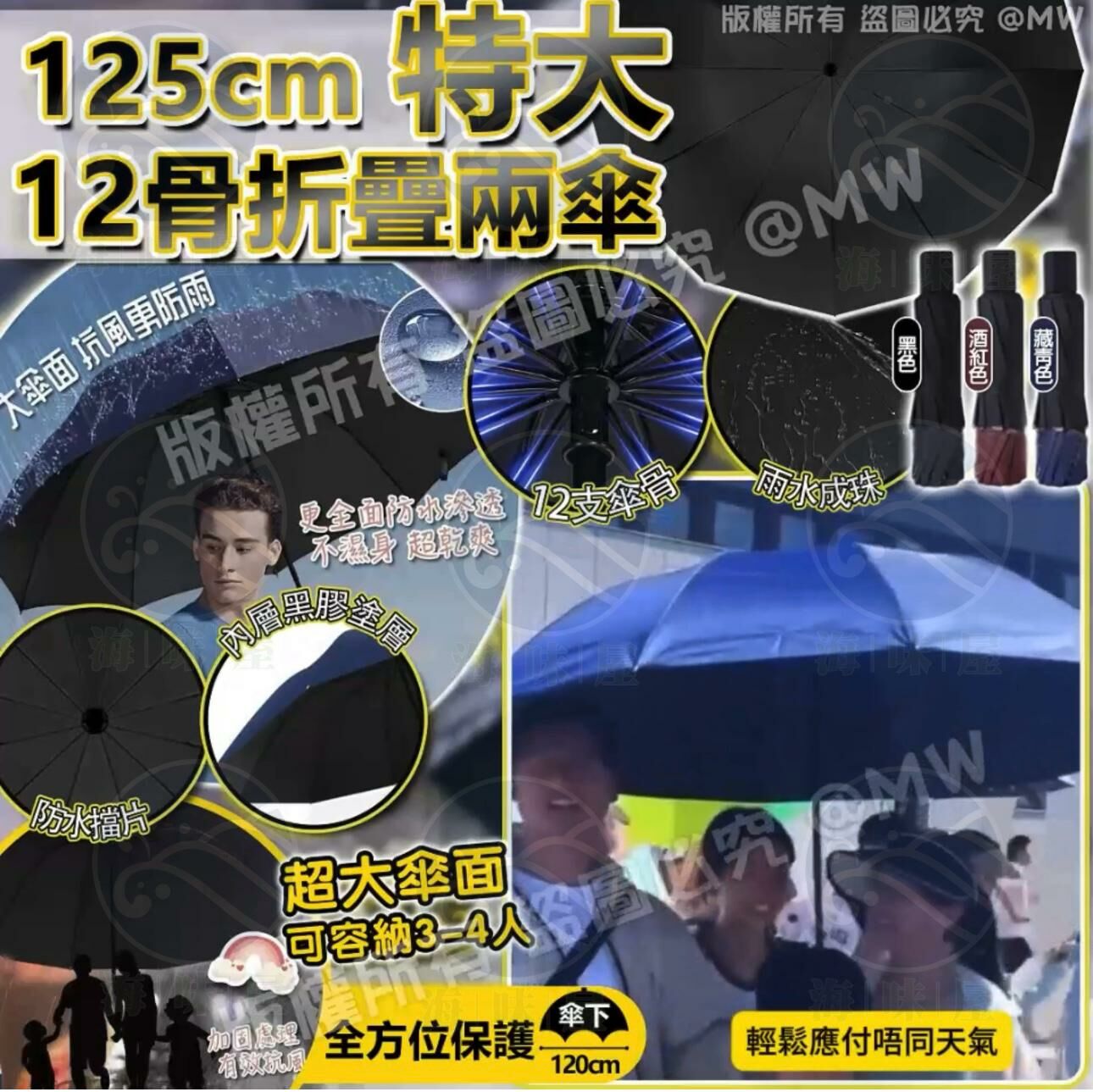 125cm 特大12骨折疊兩傘