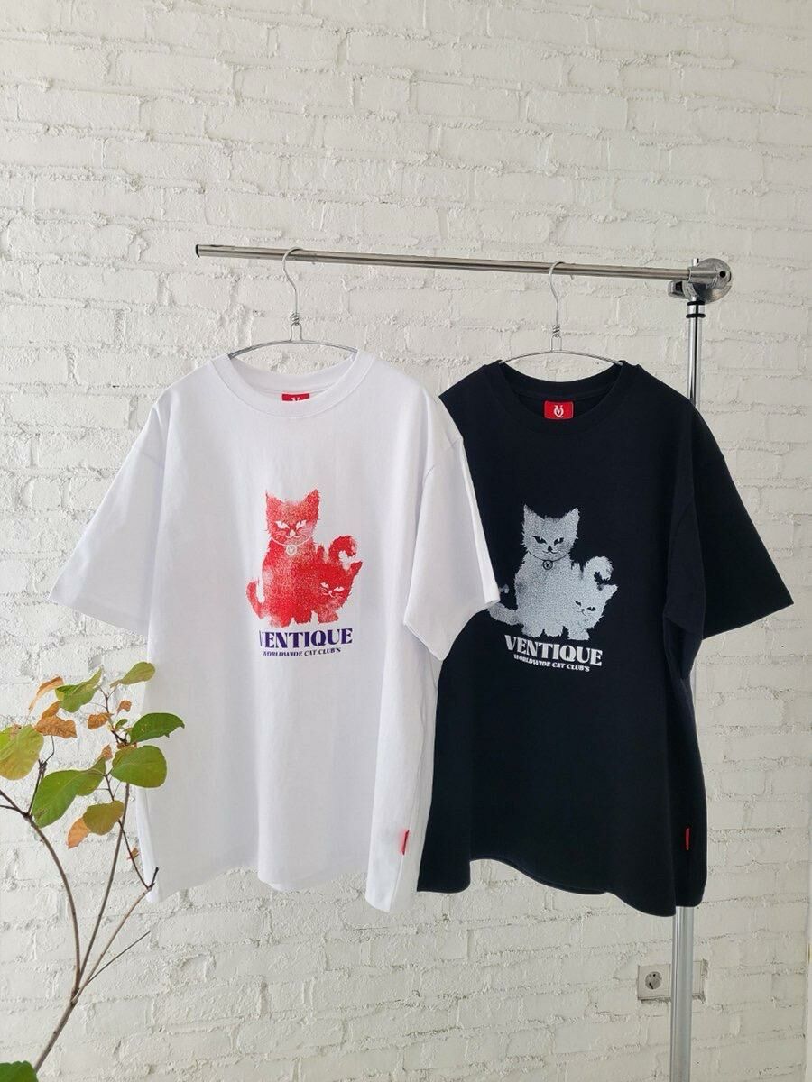 貓仔圖案英文字短袖Tee VENTIQUE-042T