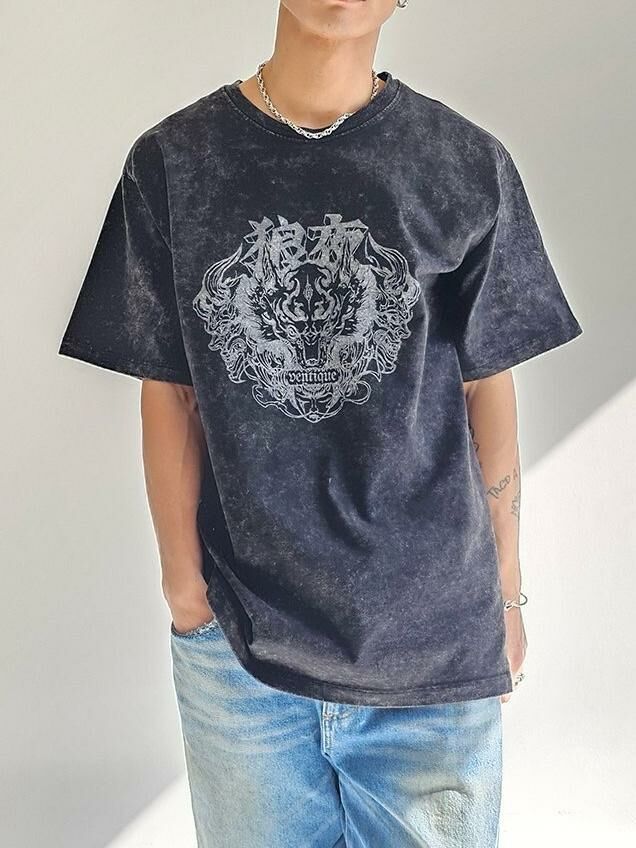 洗水英文字圖案短袖Tee VENTIQUE-044T