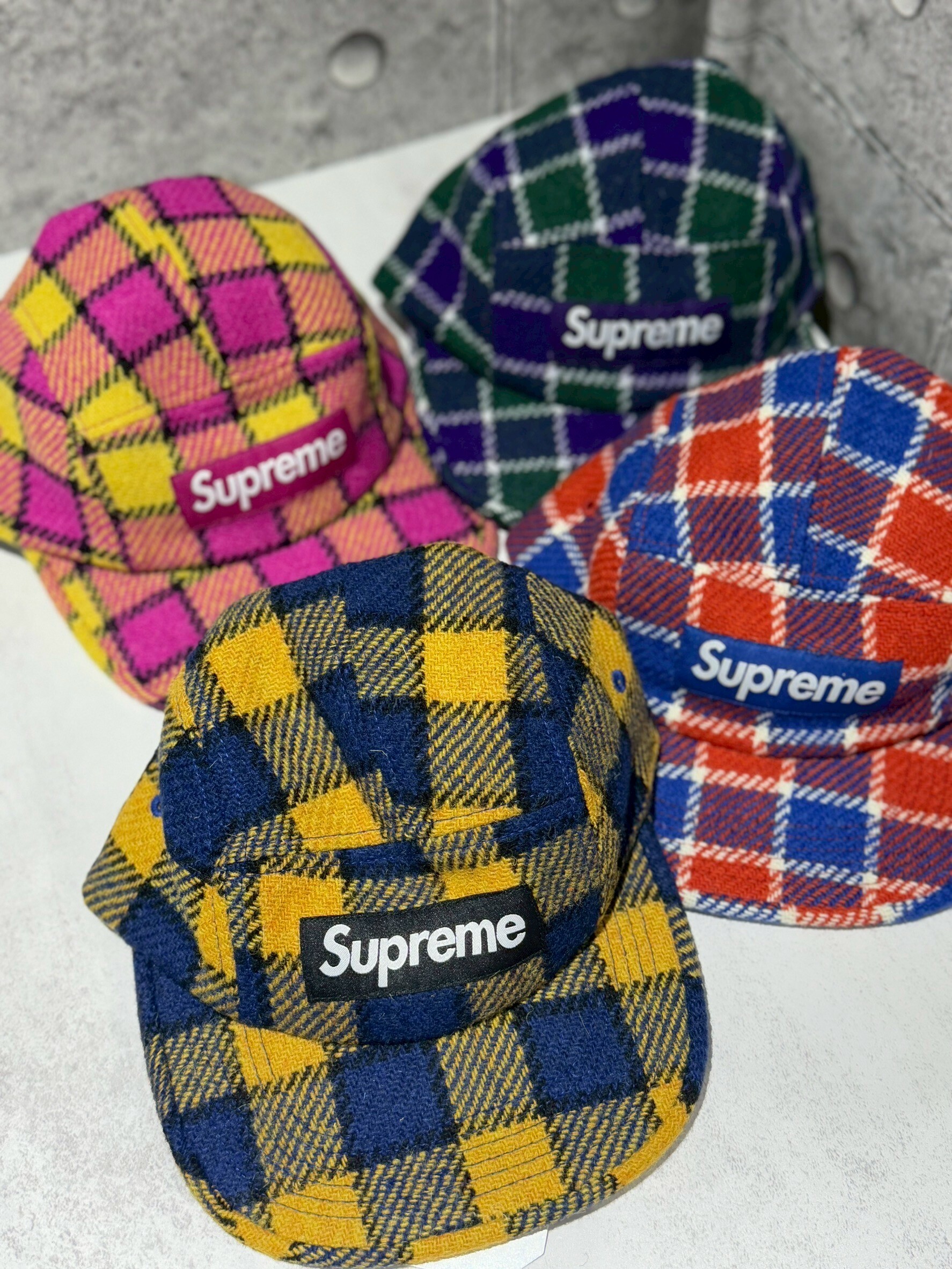 Supreme x Harris Tweed Camp Cap 羊毛格紋 分割帽