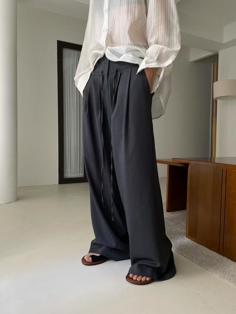 高腰闊腿綁帶西裝褲