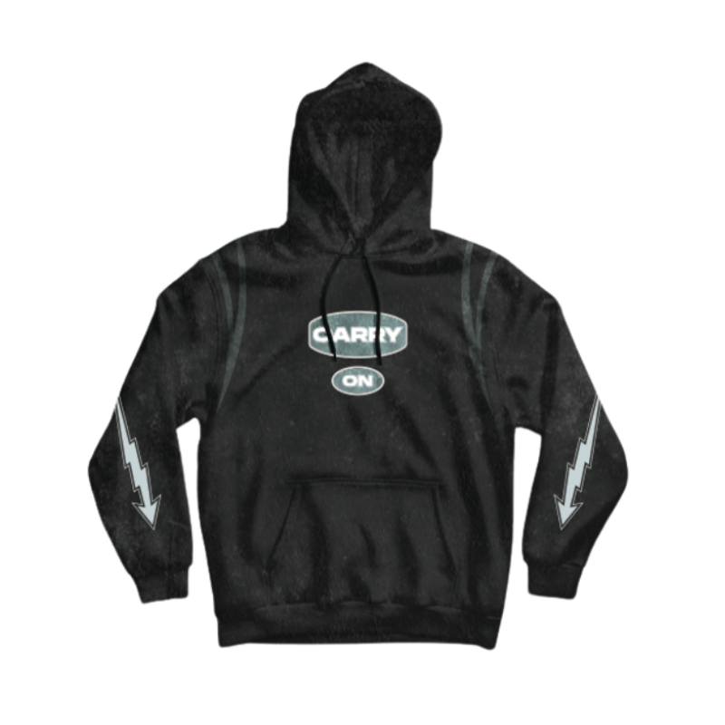 CARRYON 24FW Thunder Flow Hoodie 330g 毛圈巾 閃電 反光條 帽T  黑色