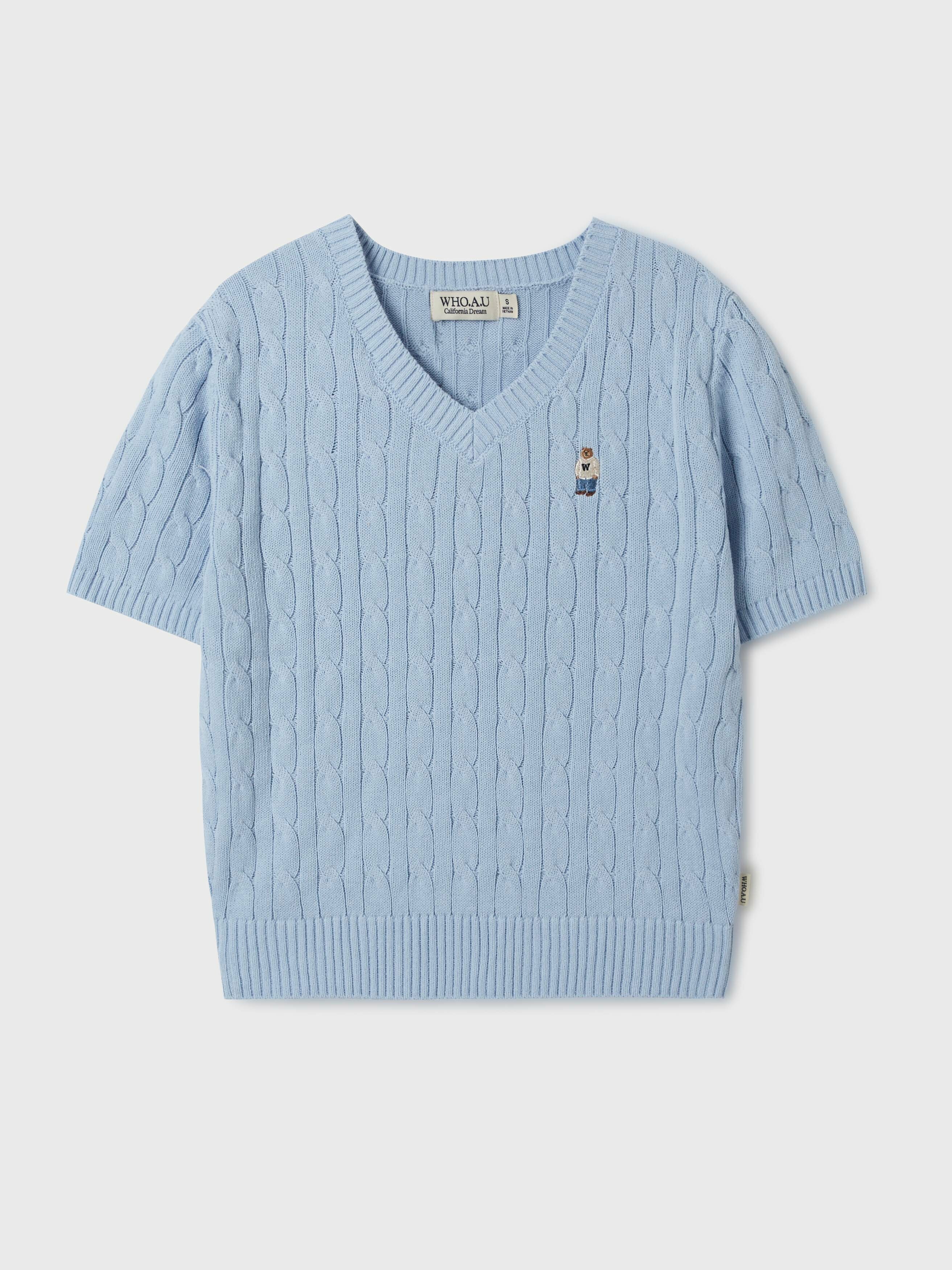 [K] WHO.A.U WHKAF2402F50 Steve V-neck Short Sleeve S, Blue, WHKAF2402F50 (KWAU84)